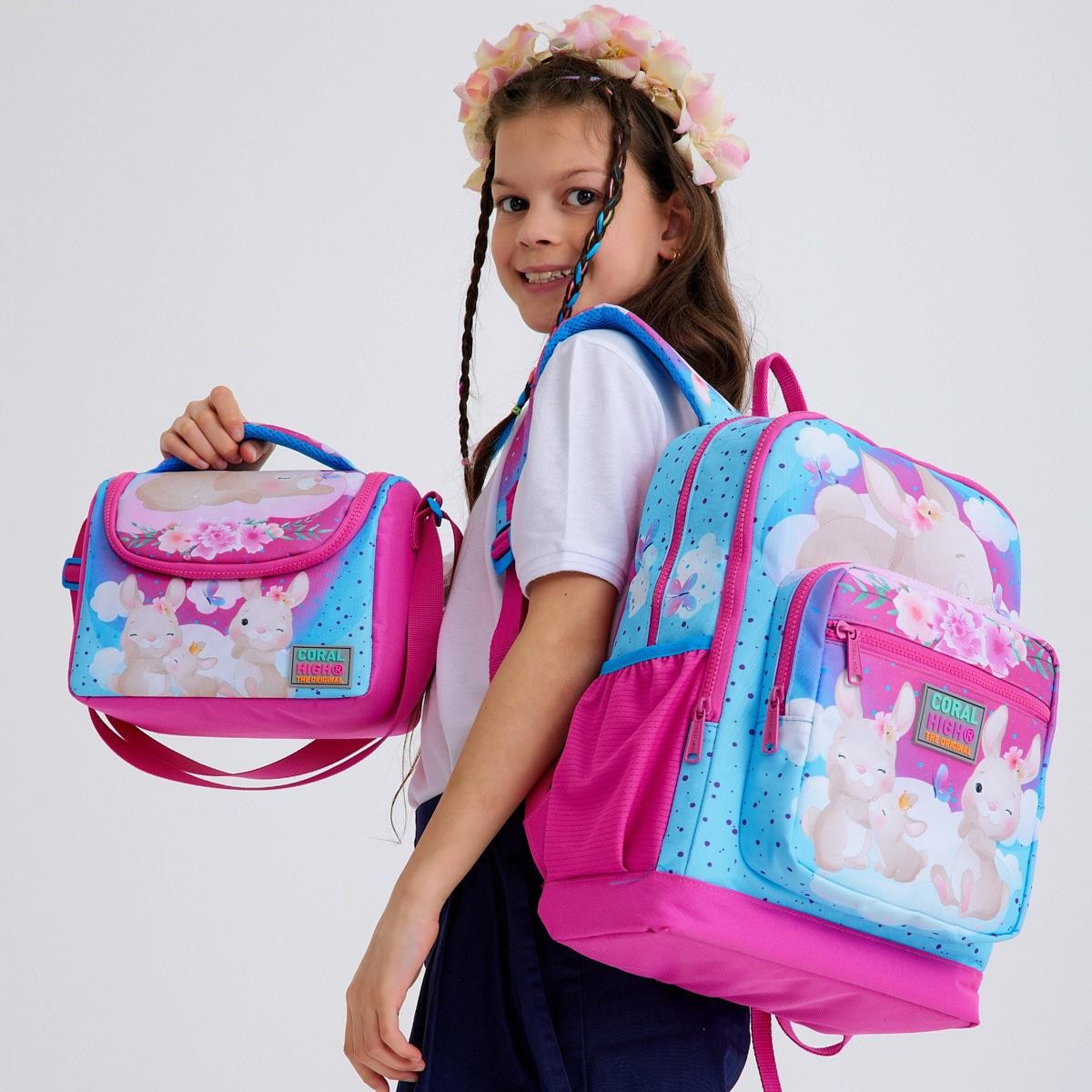 Coral High Kids Mavi Pembe Tavşan Desenli 3’lü Okul Çanta Seti SET0123736