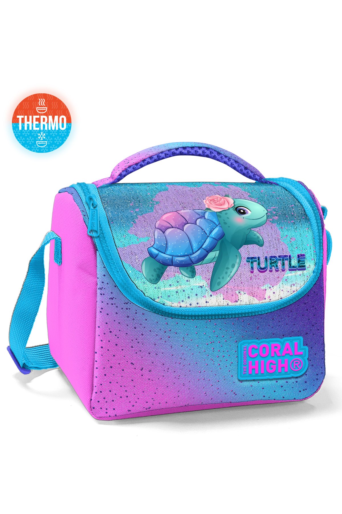 Coral High Kids Açık Pembe Mavi Kaplumbağa Desenli Thermo Beslenme Çantası 11870