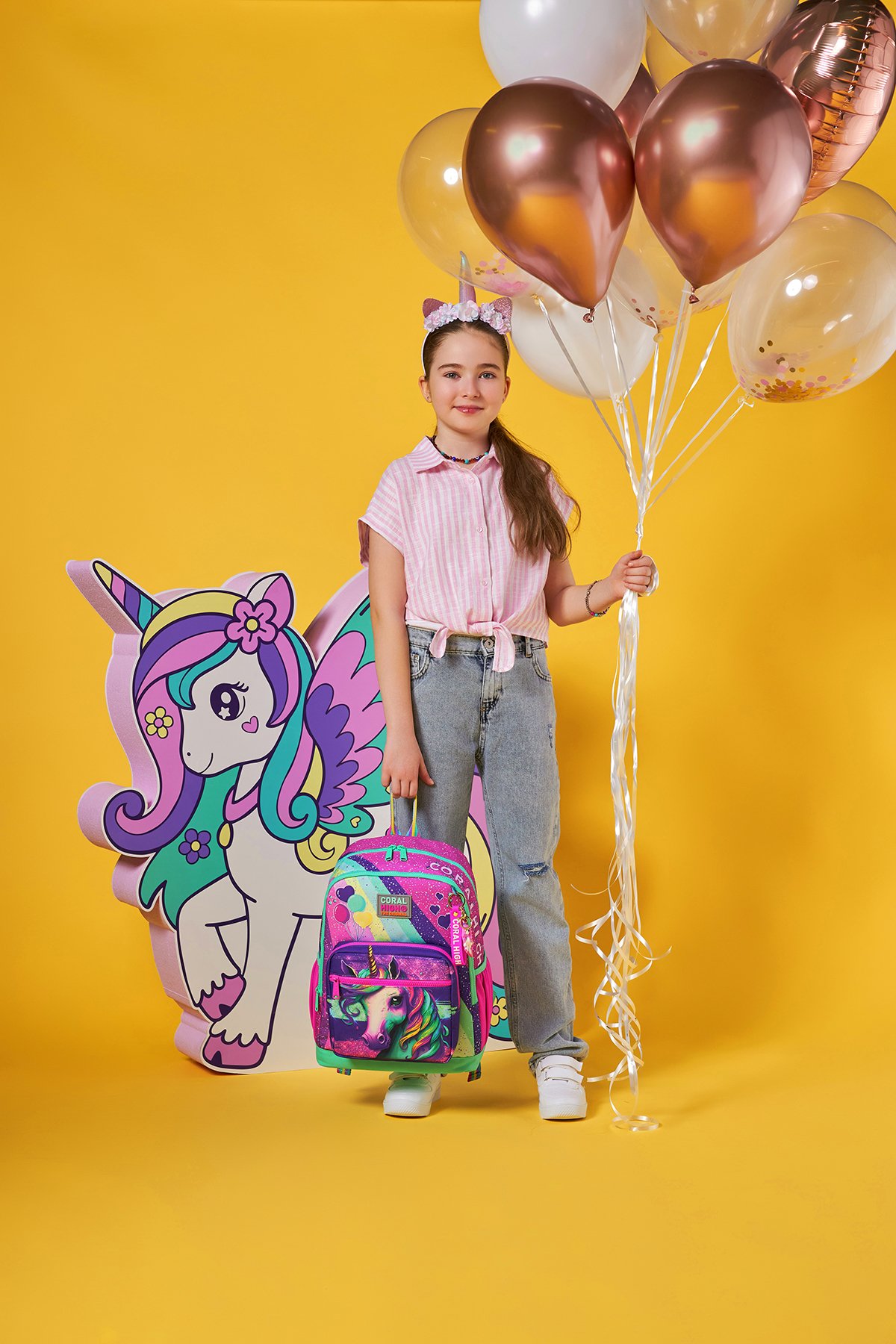 Coral High Kids Pembe Su Yeşili Unicorn Desenli Okul Sırt Çantası 23758