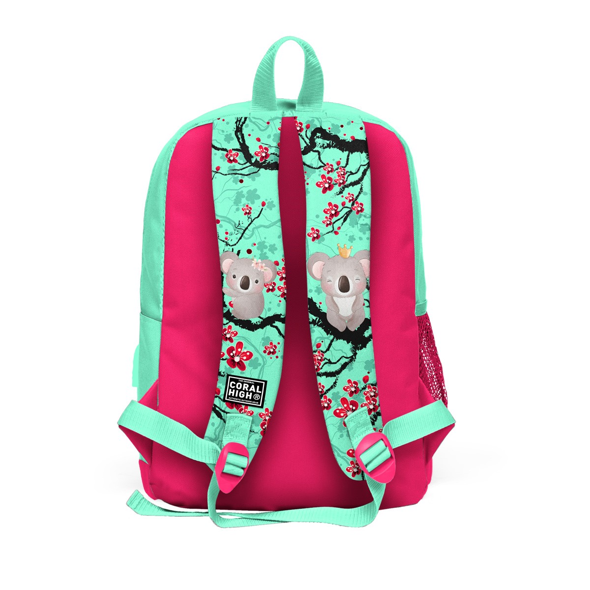 Coral High Kids  Su Yeşili Neon Mercan Koala Desenli Dört Bölmeli USB'li Okul Sırt Çantası  23813