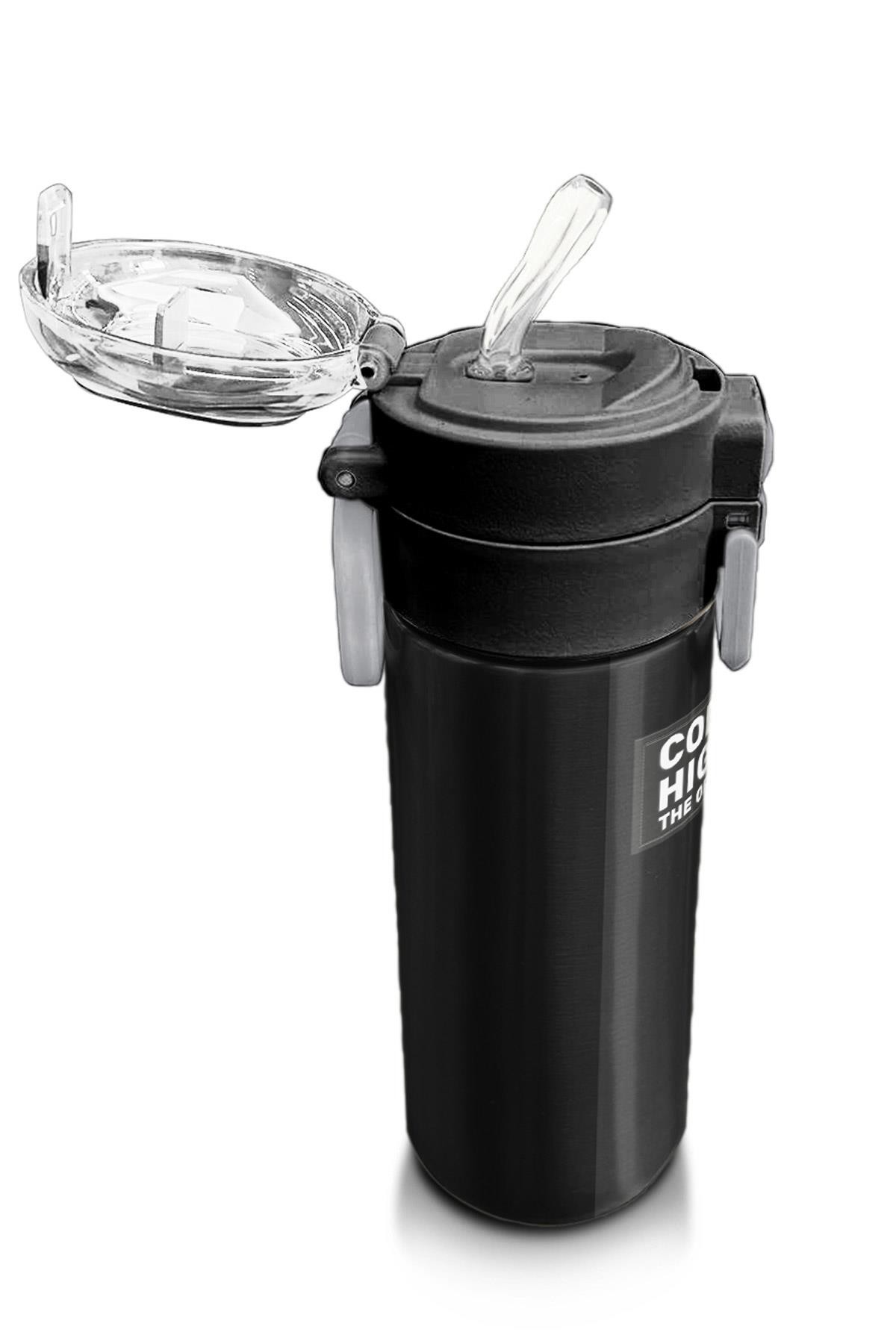 Coral High Kids Renkli Çizgili Desenli Pipetli ve Direkt İçim Çelik Termos 500 ml 31896