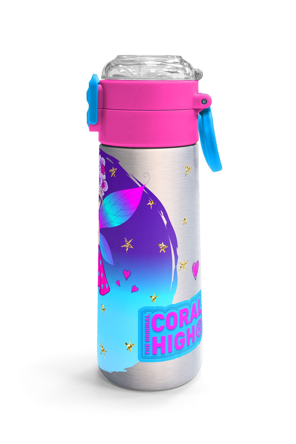 Coral High Kids Pembe Mavi Peri Desenli Pipetli ve Direkt İçim Çelik Termos 500 ml 31803