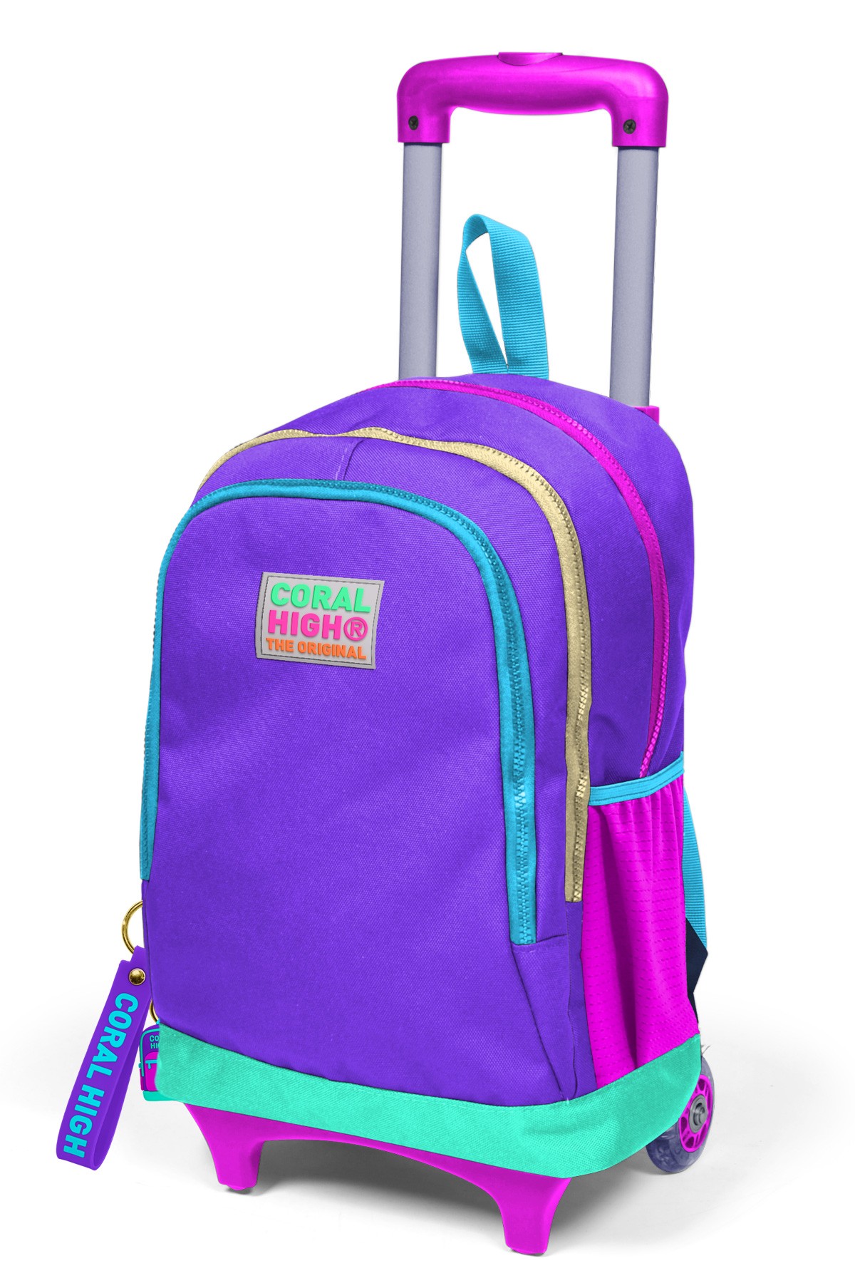 Coral High Kids Mor Renk Detaylı Üç Bölmeli Çekçekli Okul Sırt Çantası 23934