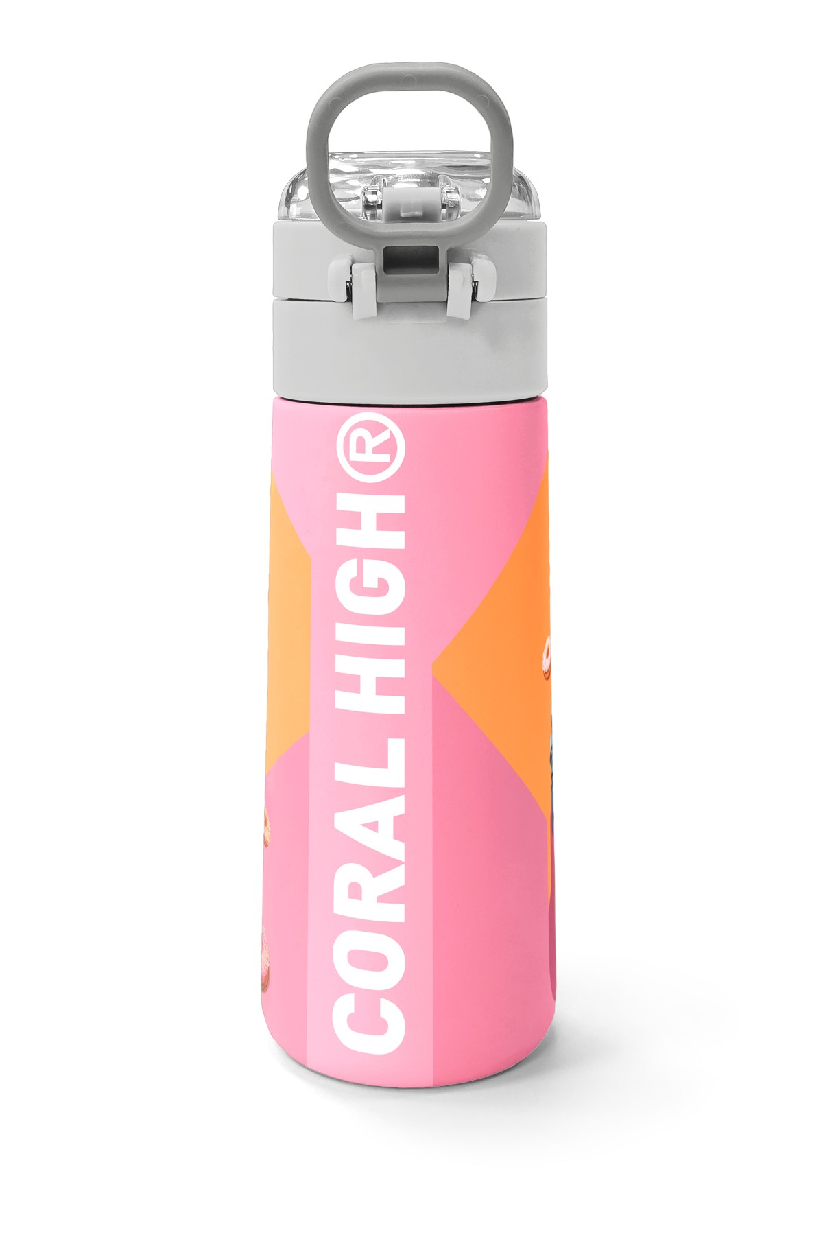 Coral High Kids Pembe Mercan Fashion Girl Desenli Pipetli ve Direkt İçim Çelik Termos 500 ml 31869
