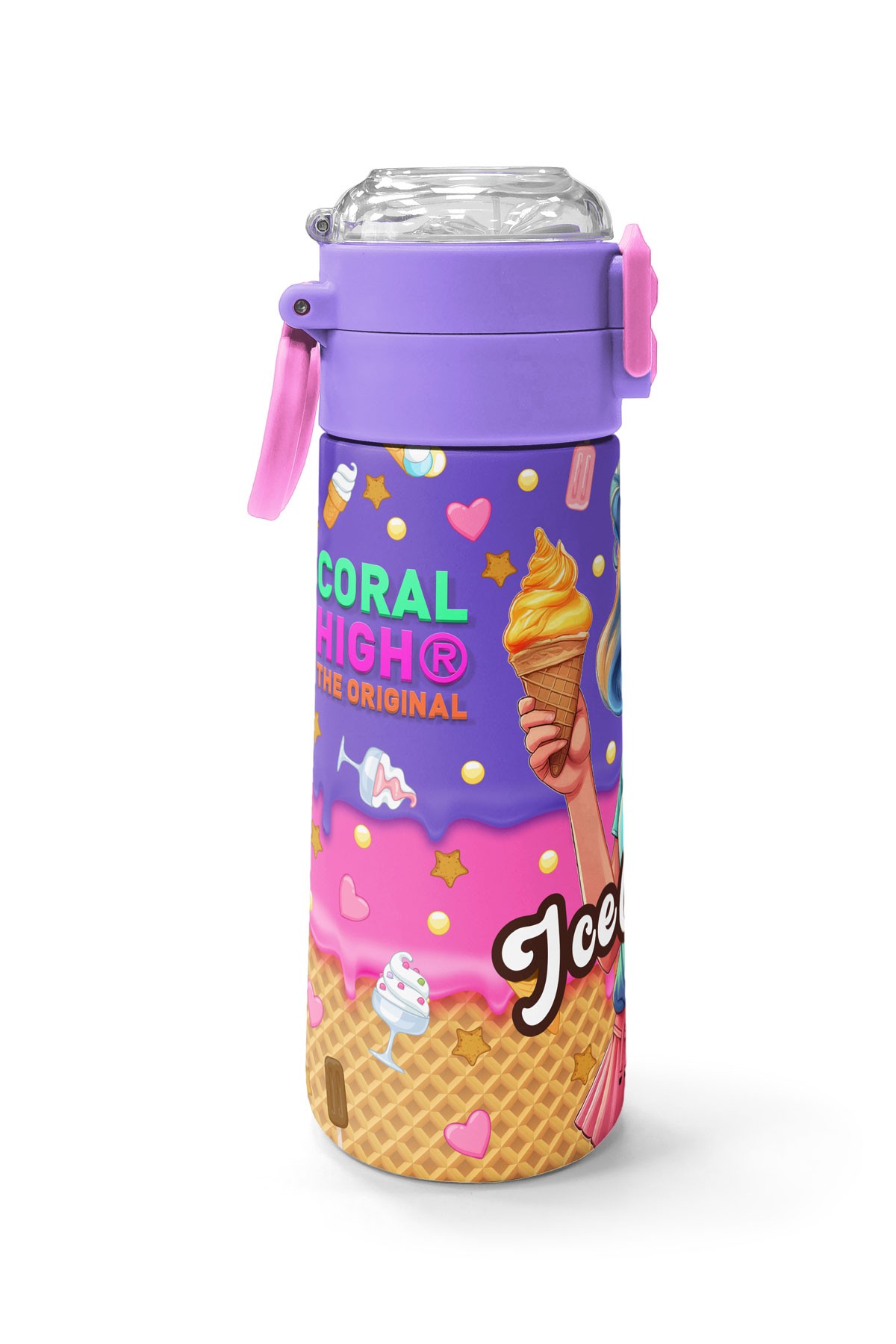 Coral High Kids Pembe Turkuaz K-Pop Desenli Pipetli ve Direkt İçim Çelik Termos 500 ml 31989