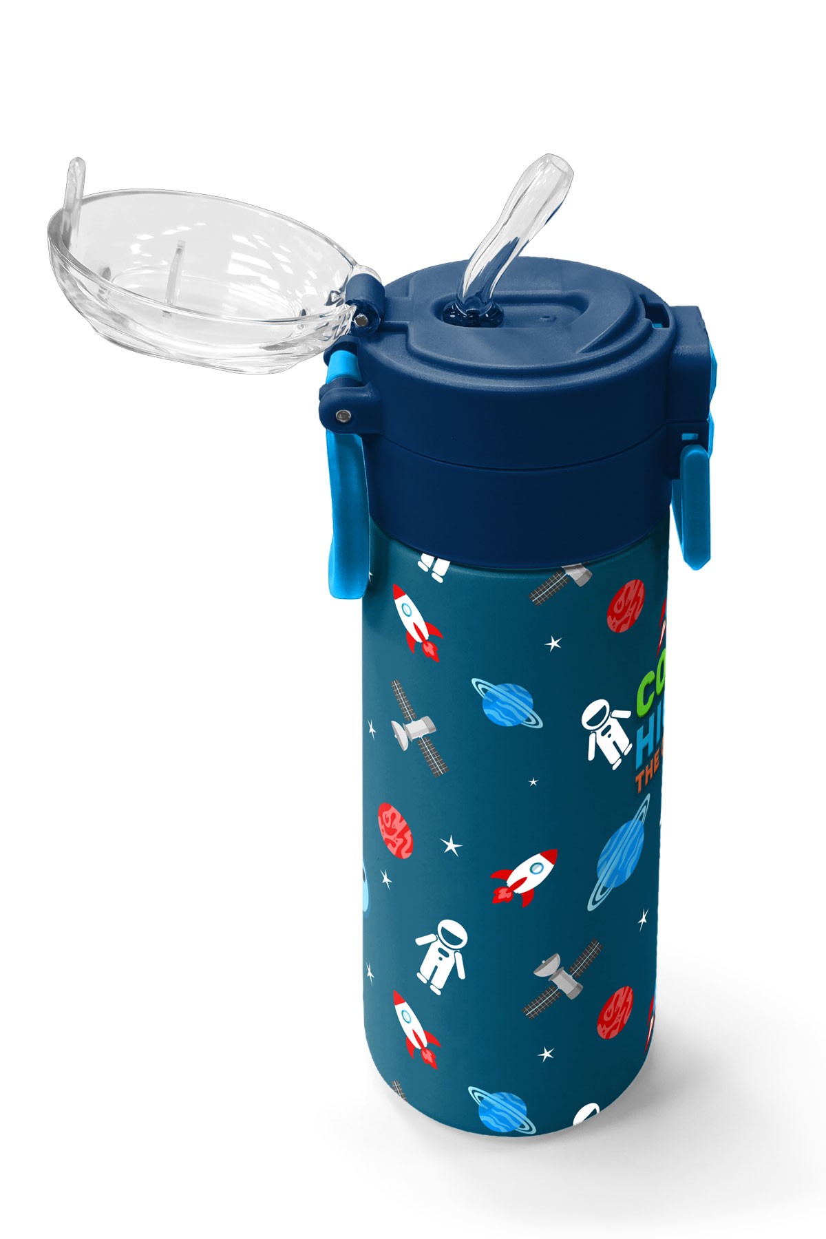 Coral High Kids Çivit Kırmızı Uzay Desenli Pipetli ve Direkt İçim Çelik Termos 500 ml 31908