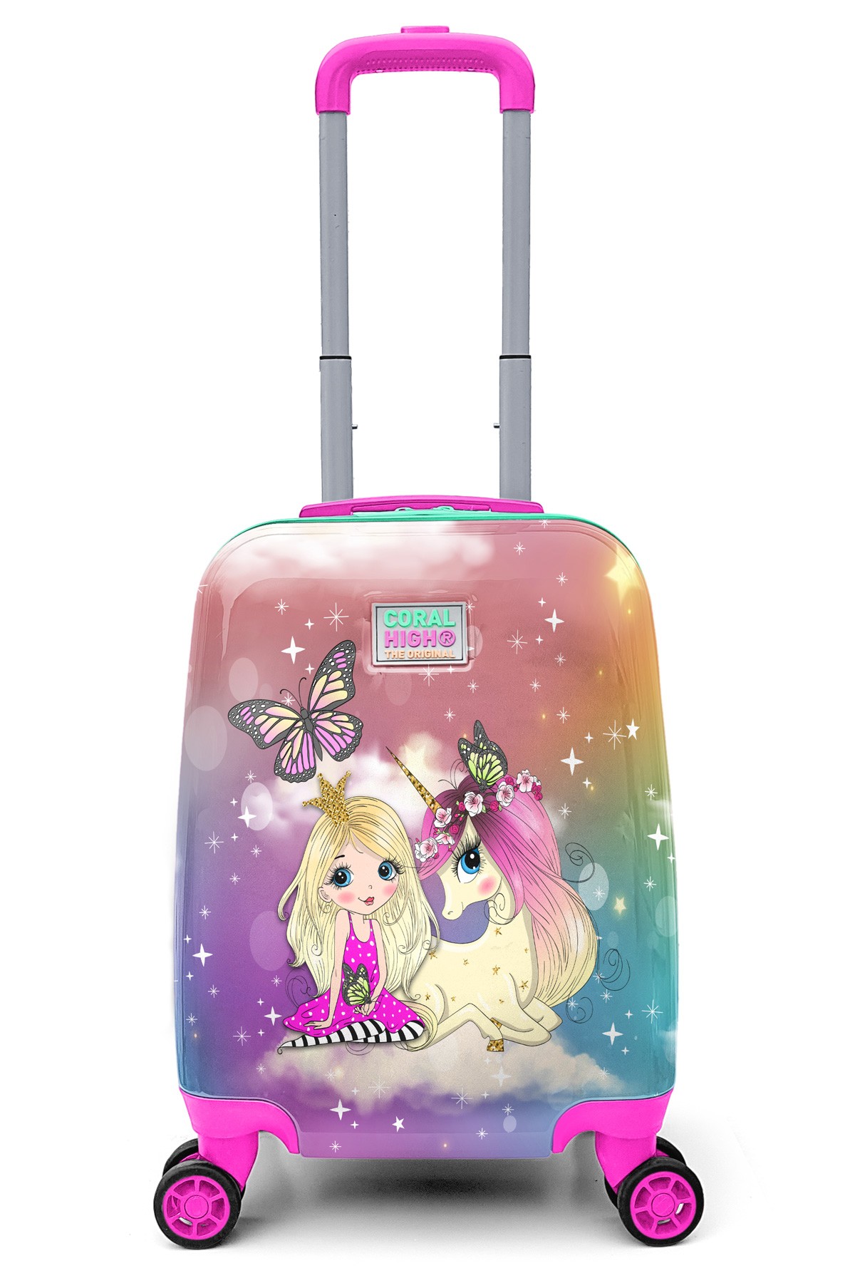 Coral High Kids Pembe Su Yeşili Unicornlu Kız Desenli Çocuk Valizi 16704