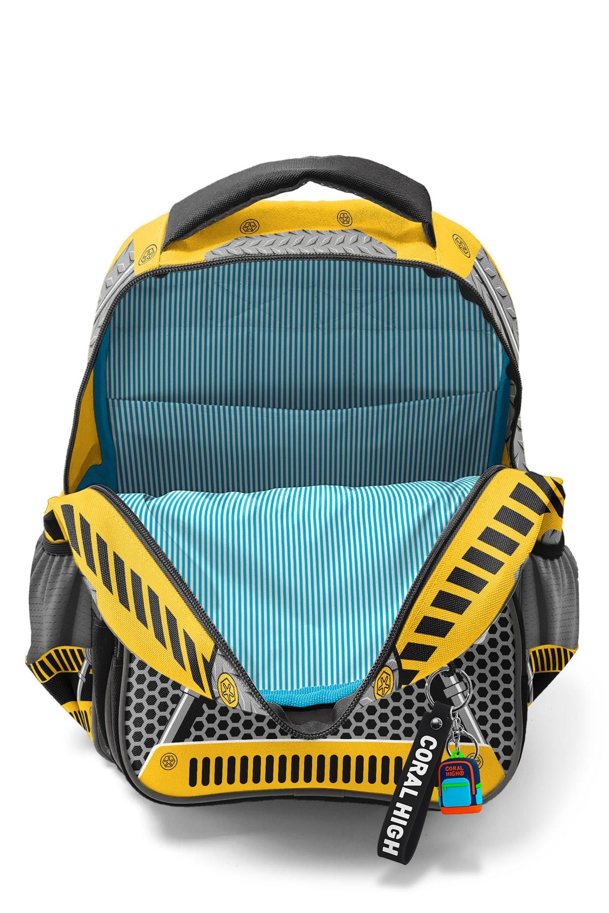 Coral High Kids Sarı Siyah Robot Desenli Üç Bölmeli Okul Sırt Çantası 14424