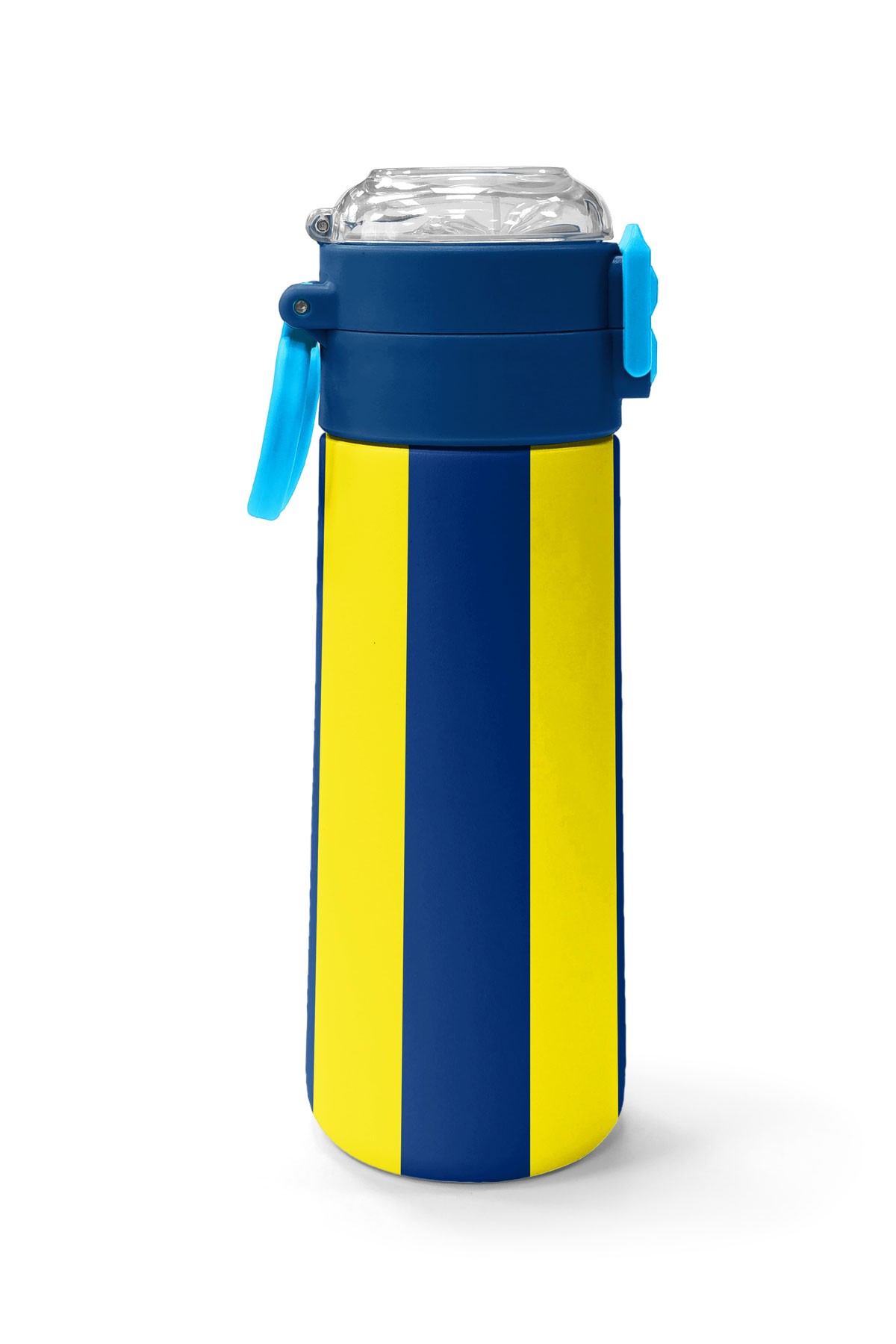 Coral High Kids Sarı Lacivert Çubuklu Pipetli ve Direkt İçim Çelik Termos 500 ml 31791