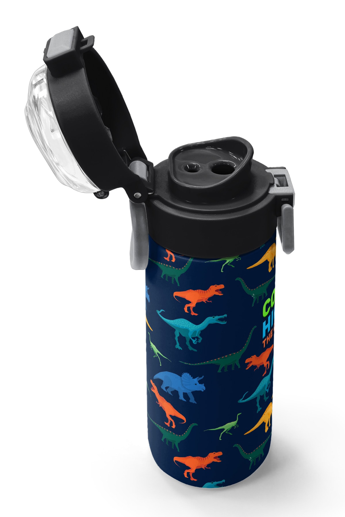 Coral High Kids Lacivert Mavi Dinozor Desenli Pipetli ve Direkt İçim Çelik Termos 500 ml 31907
