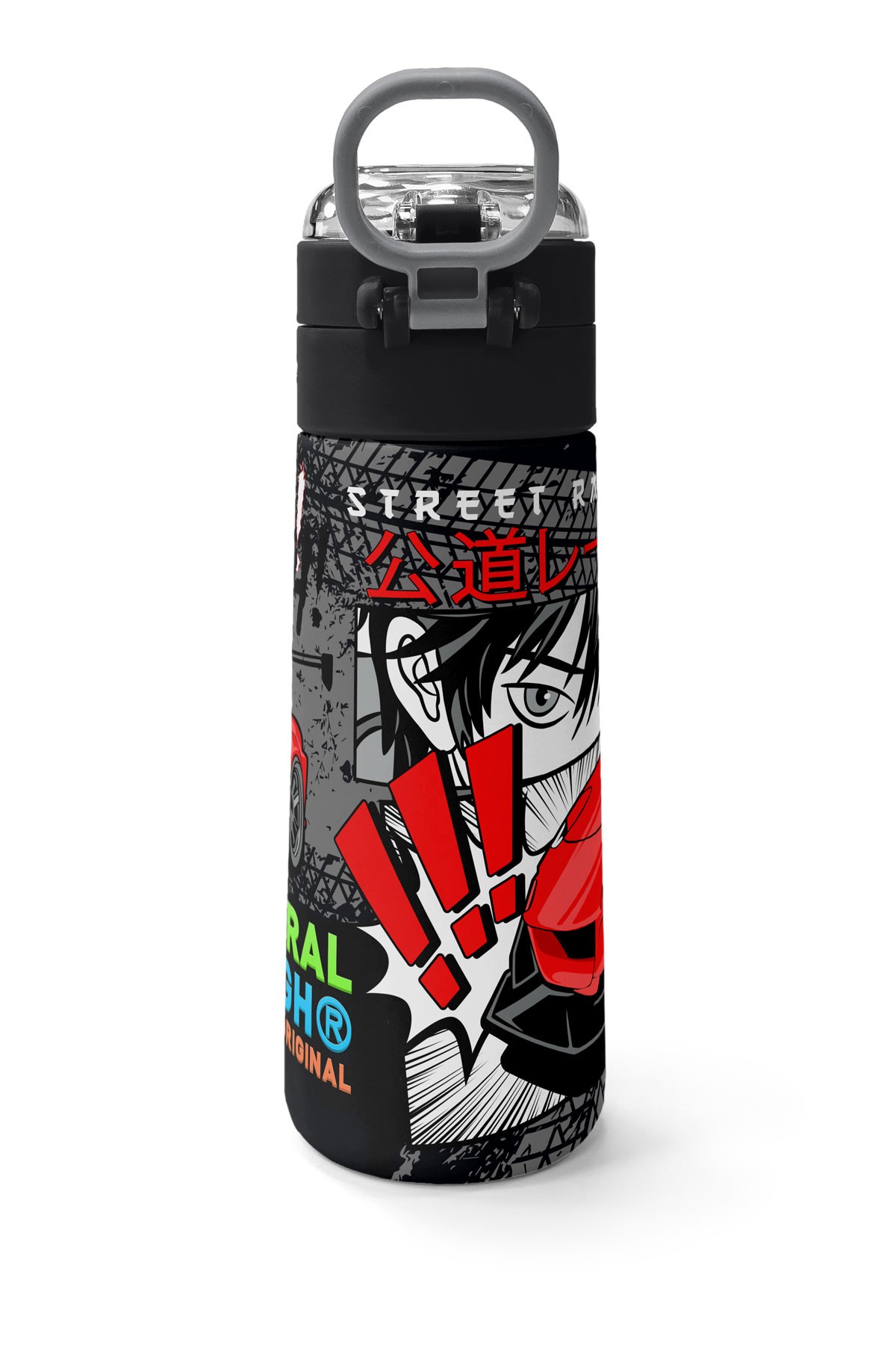Coral High Kids Siyah Kırmızı Anime Araba Desenli Pipetli ve Direkt İçim Çelik Termos 500 ml 31948