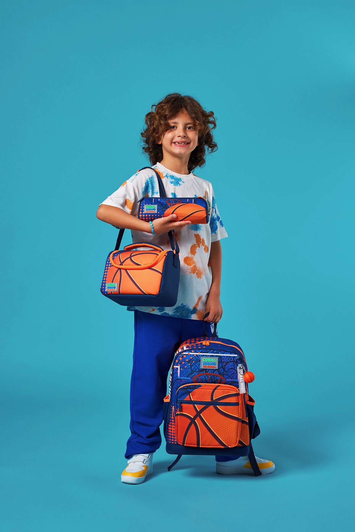 Coral High Kids Turuncu Lacivert Basketbol Desenli 3’lü Okul Çanta Seti SET0123766