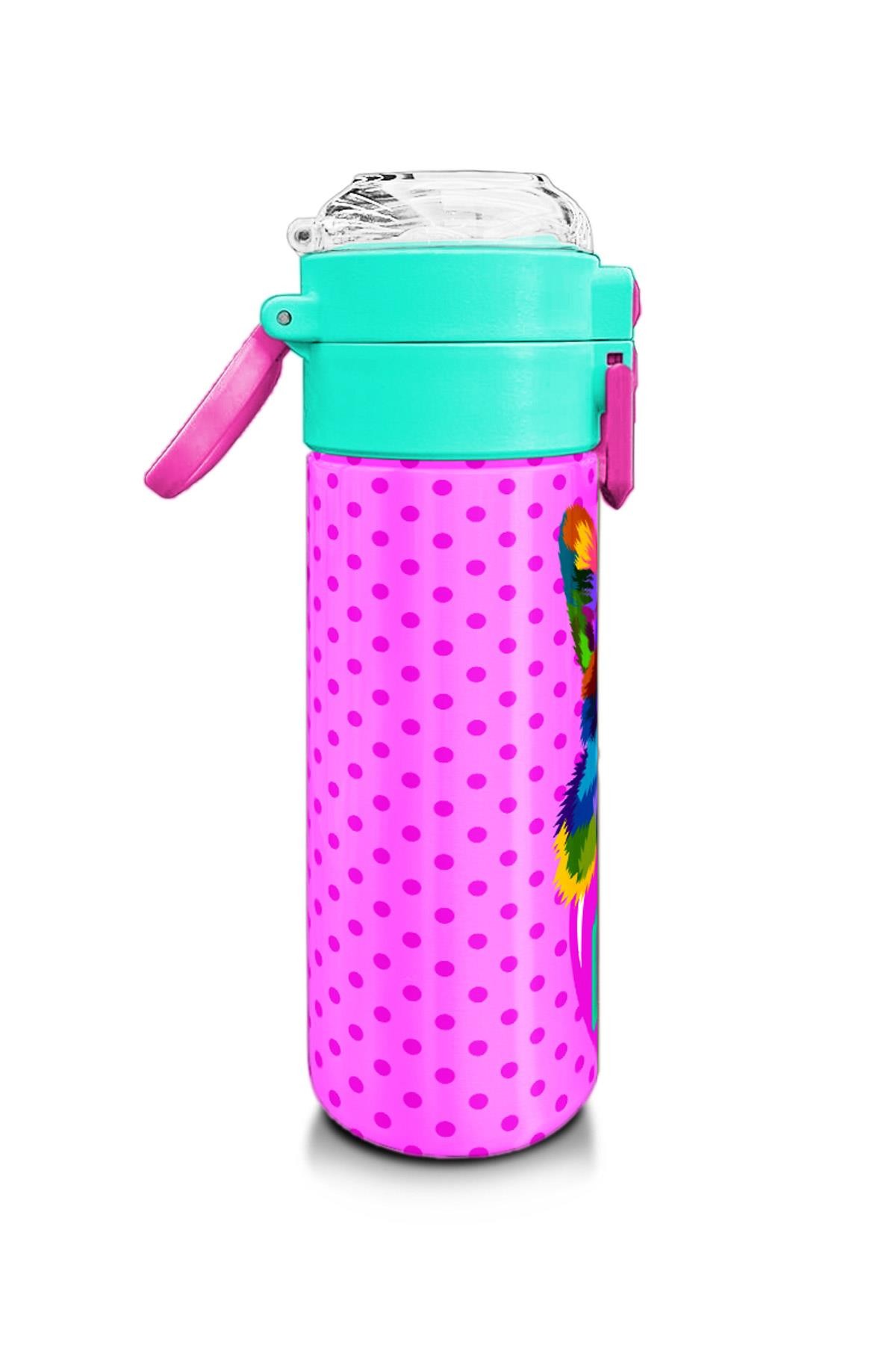 Coral High Kids Pembe Mavi Kedi Desenli Pipetli ve Direkt İçim Çelik Termos 500 ml 31842