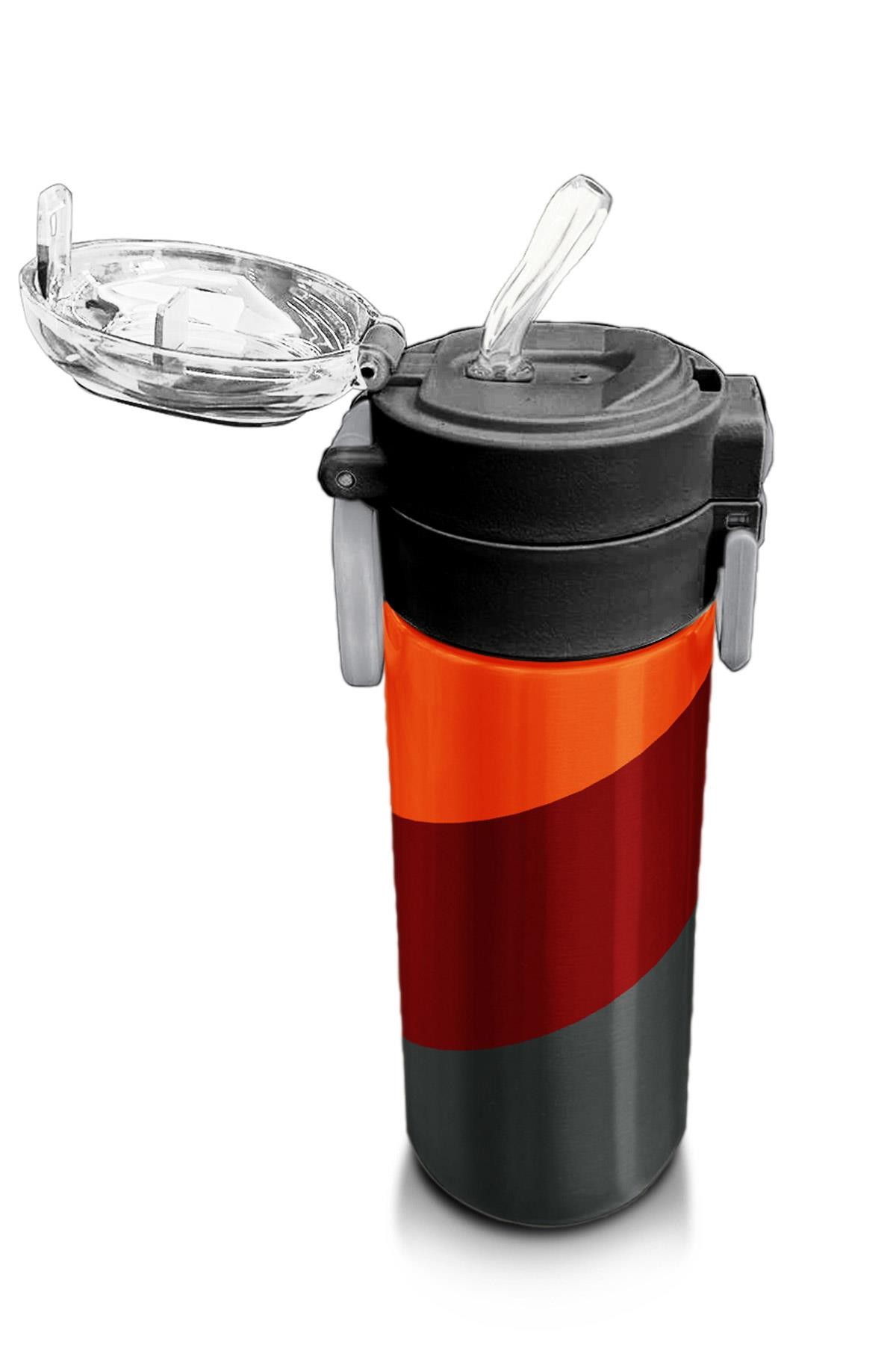 Coral High Kids Turuncu Bordo Desenli Pipetli ve Direkt İçim Çelik Termos 500 ml 31892