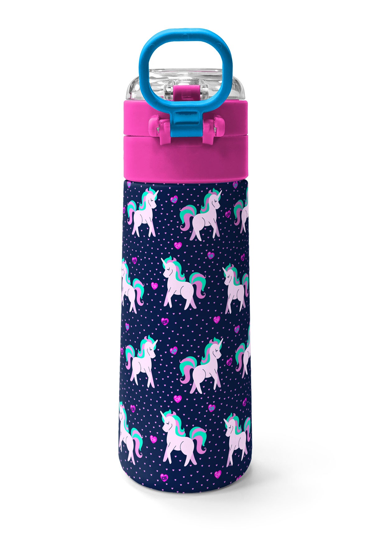 Coral High Kids Lacivert Pembe Unicorn Desenli Pipetli ve Direkt İçim Çelik Termos 500 ml 31915