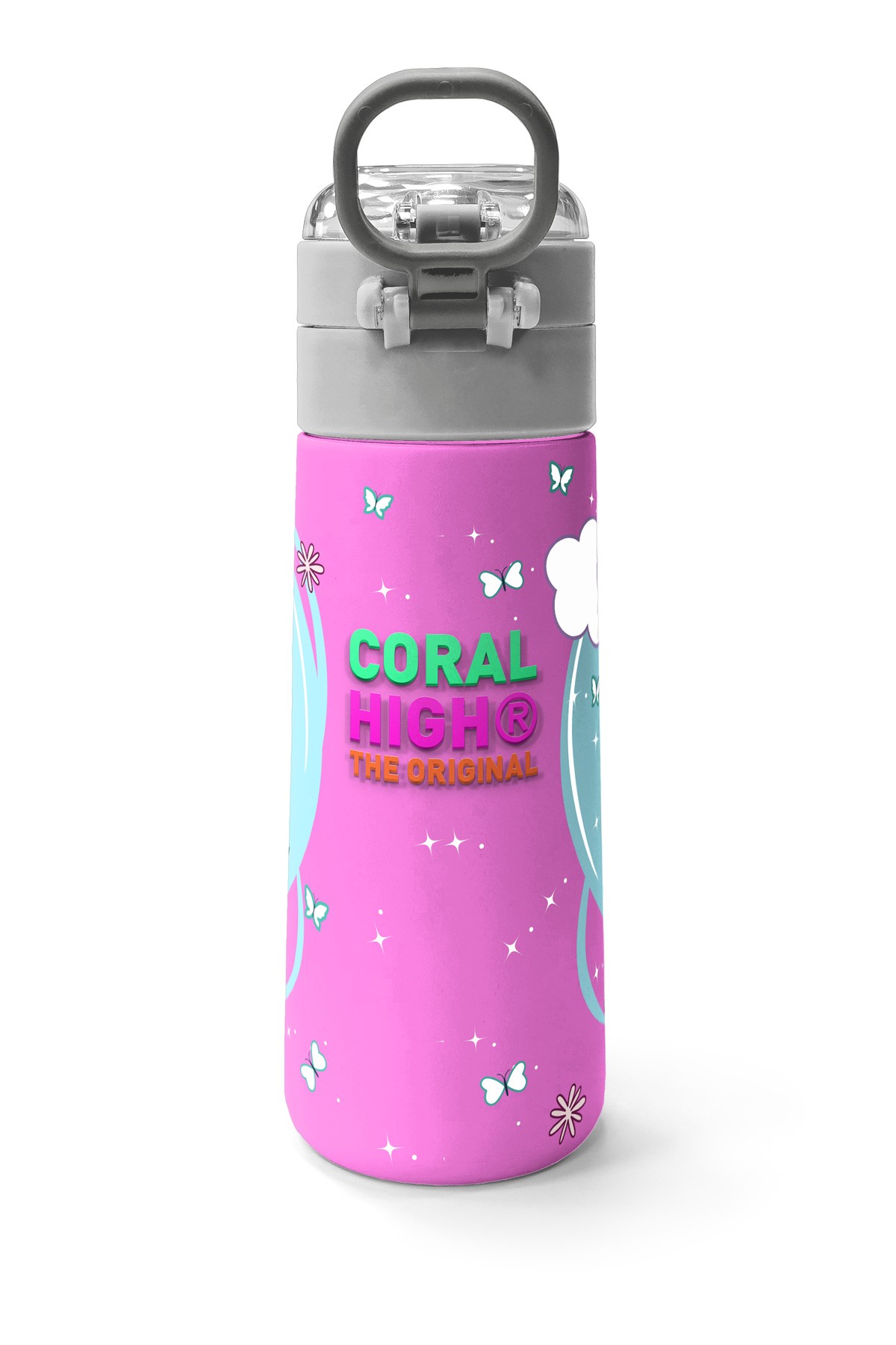 Coral High Kids Mavi Neon Pembe Unicorn Desenli Pipetli ve Direkt İçim Çelik Termos 500 ml 31925