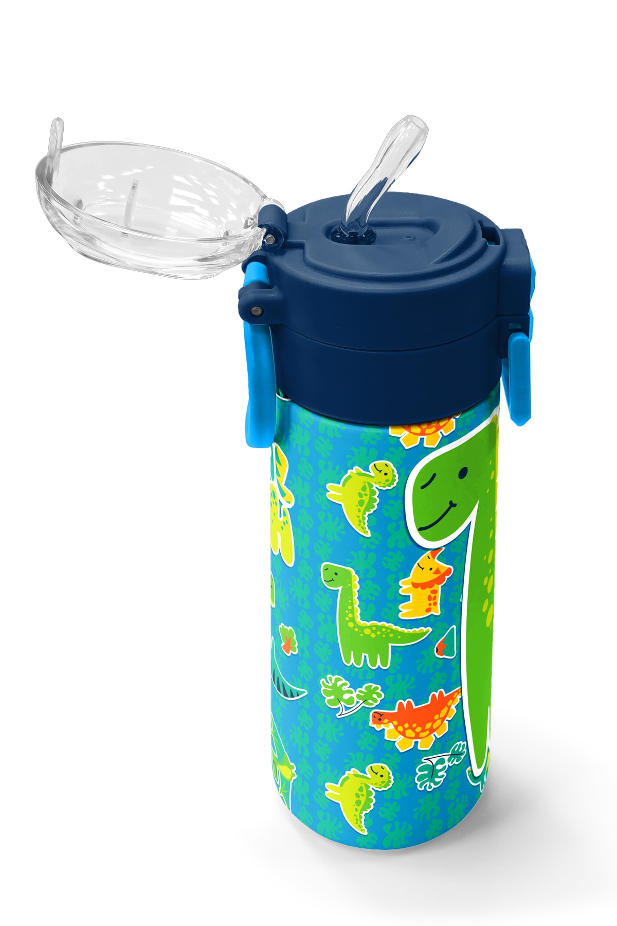 Coral High Kids Mavi Yeşil Dinozor Desenli Pipetli ve Direkt İçim Çelik Termos 500 ml 31798