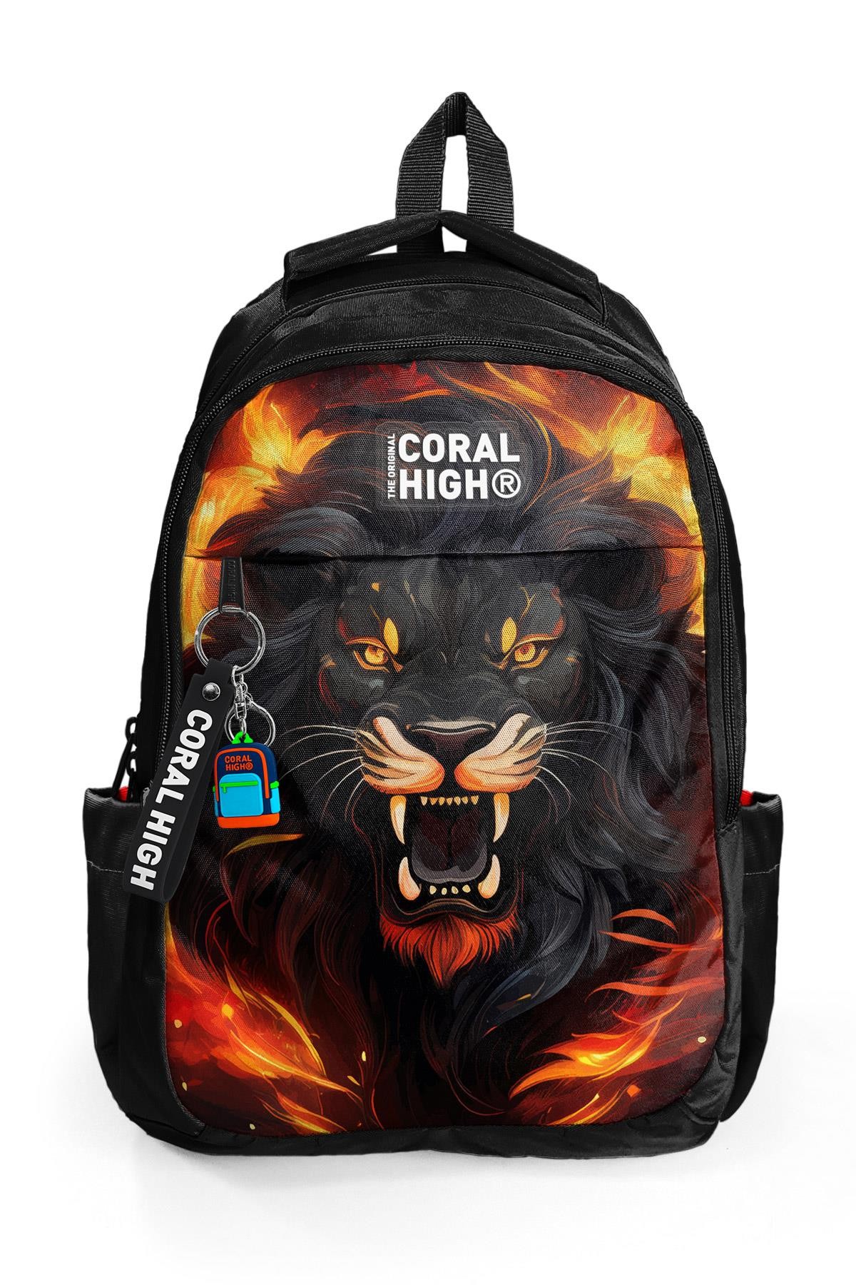 Coral High Kids Siyah Aslan Desenli Üç Bölmeli Okul Sırt Çantası 23671