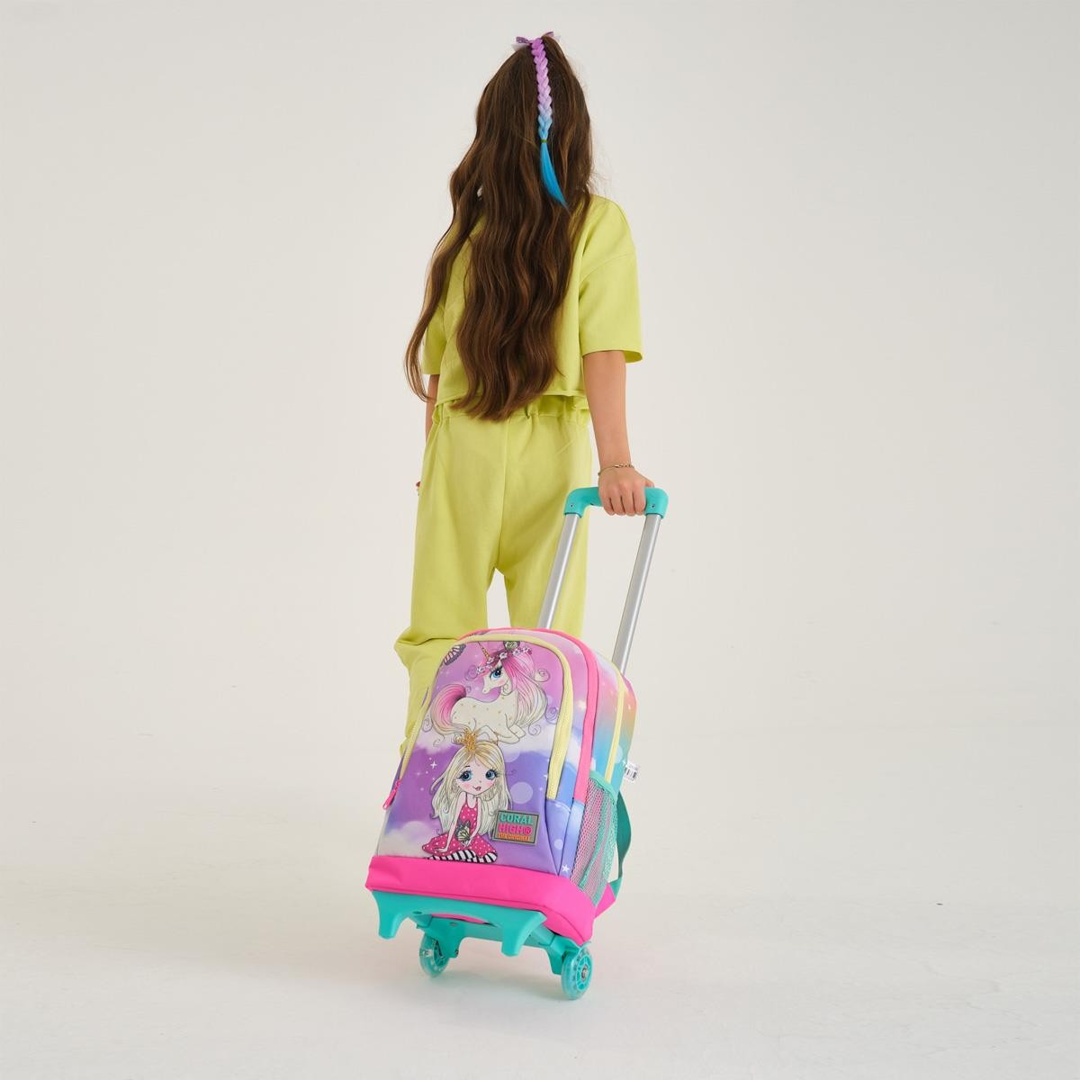 Coral High Kids Pembe Su Yeşili Unicornlu Kız Desenli 3'lü Çanta Seti SET0123933