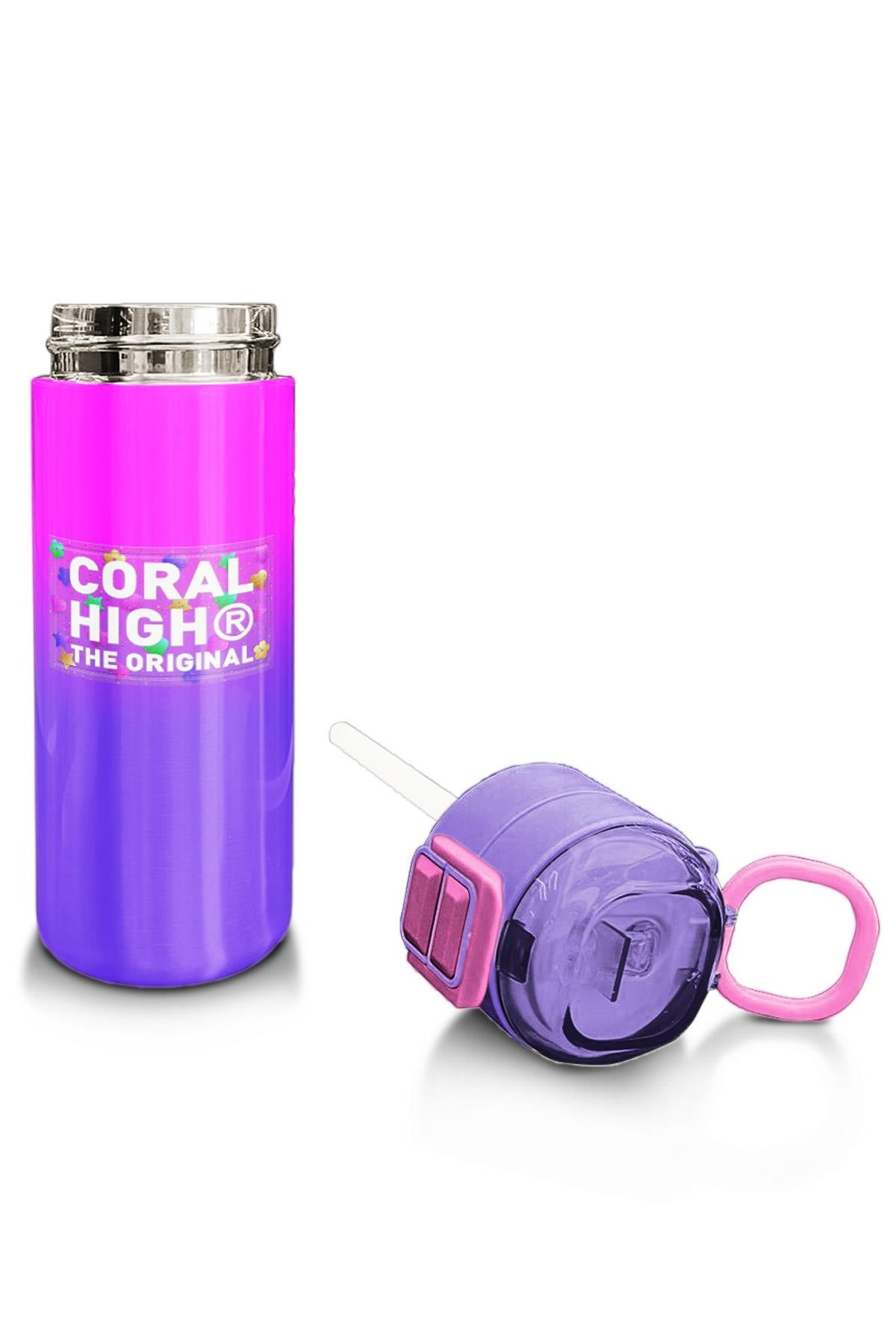 Coral High Kids Mor Renk Geçişli Desenli Pipetli ve Direkt İçim Çelik Termos 500 ml 31963
