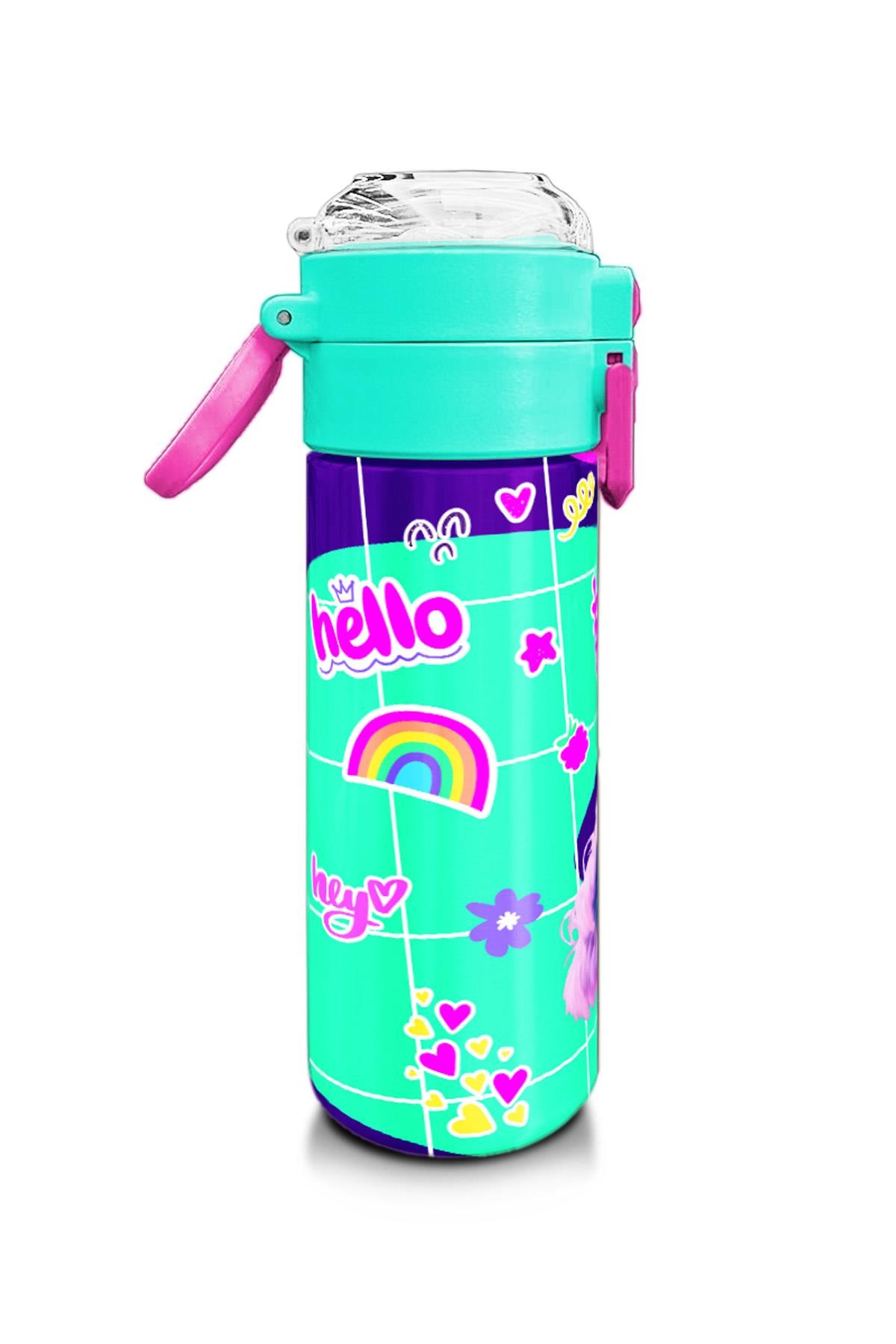 Coral High Kids Pembe Su Yeşili Flamingo Desenli Pipetli ve Direkt İçim Çelik Termos 500 ml 31811