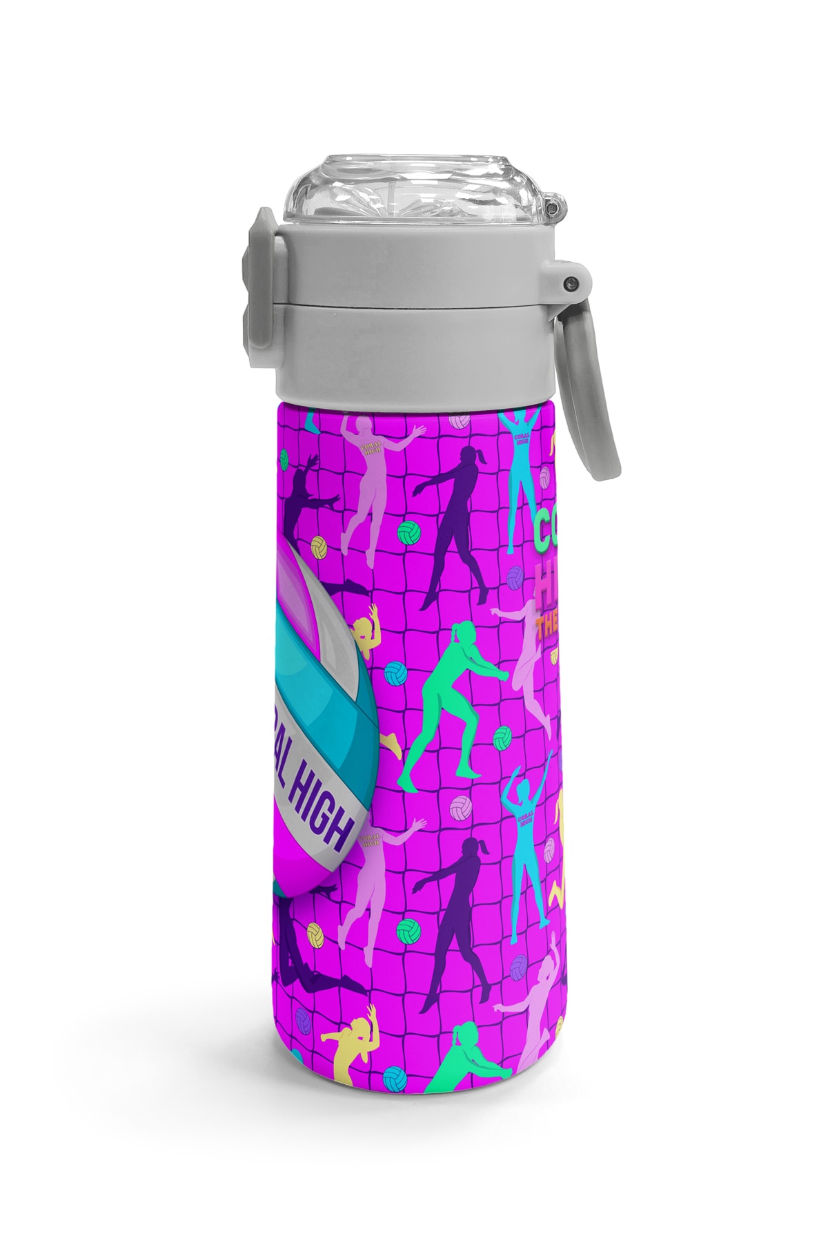 Coral High Kids Pembe Mor Voleybol Desenli Pipetli ve Direkt İçim Çelik Termos 500 ml 31962