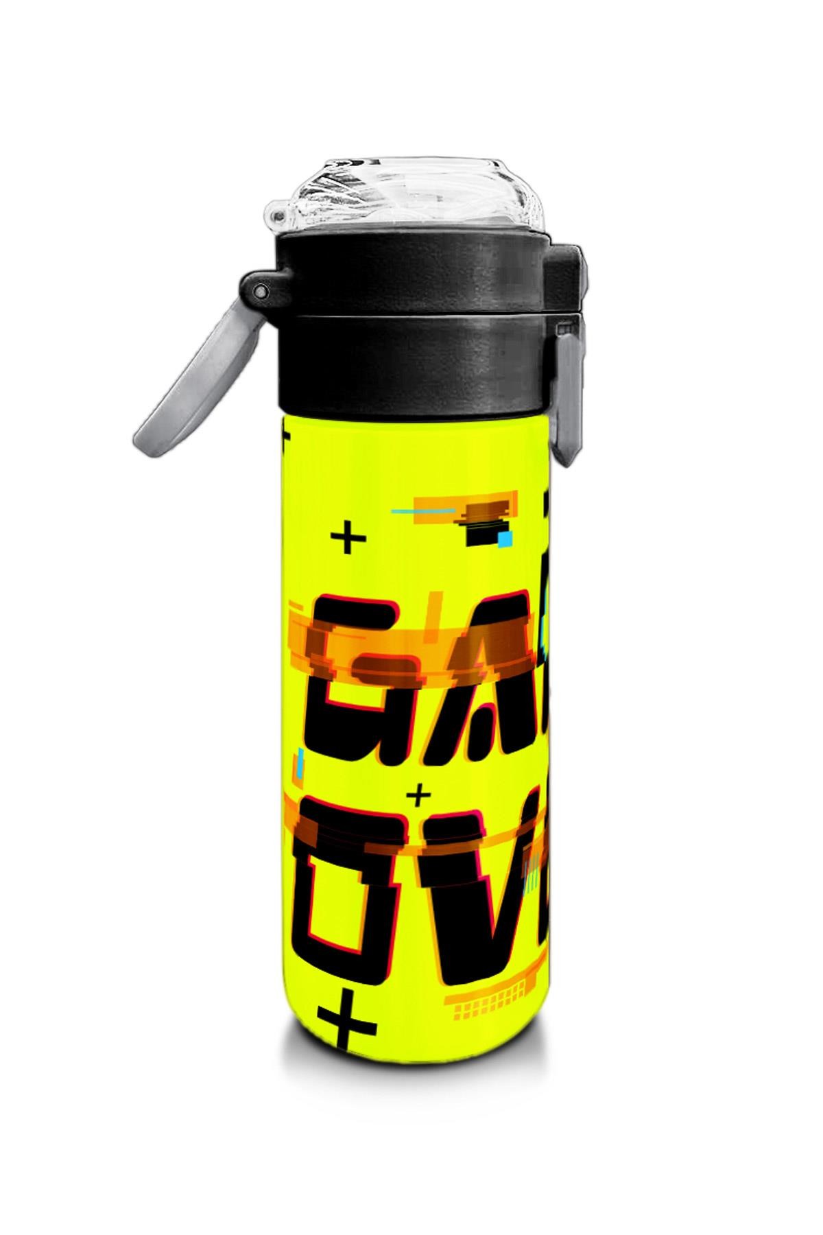 Coral High Kids Siyah Neon Sarı Game Over Desenli Pipetli ve Direkt İçim Çelik Termos 500 ml 31936