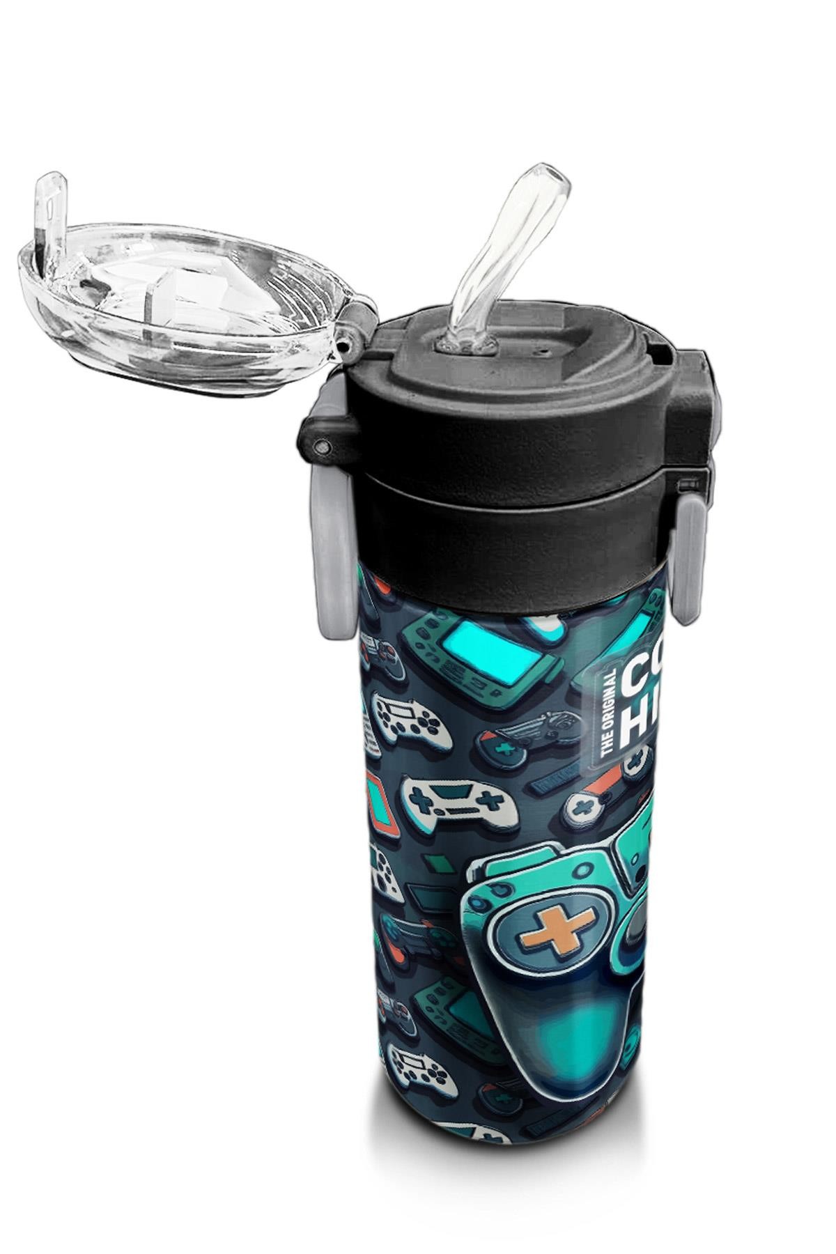 Coral High Kids Nefti Gamer Desenli Pipetli ve Direkt İçim Çelik Termos 500 ml 31861