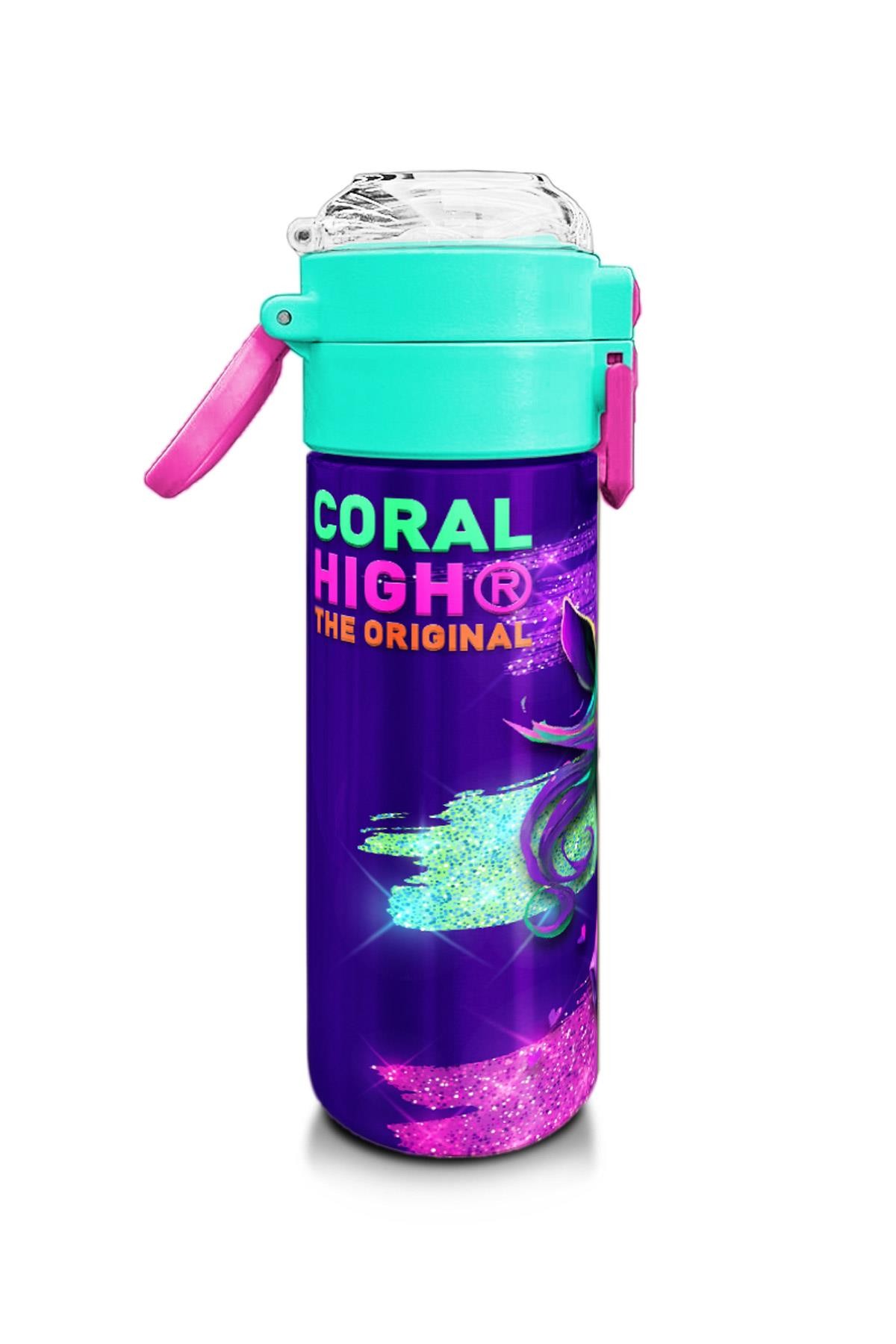 Coral High Kids Pembe Su Yeşili Unicorn Desenli Pipetli ve Direkt İçim Çelik Termos 500 ml 31959