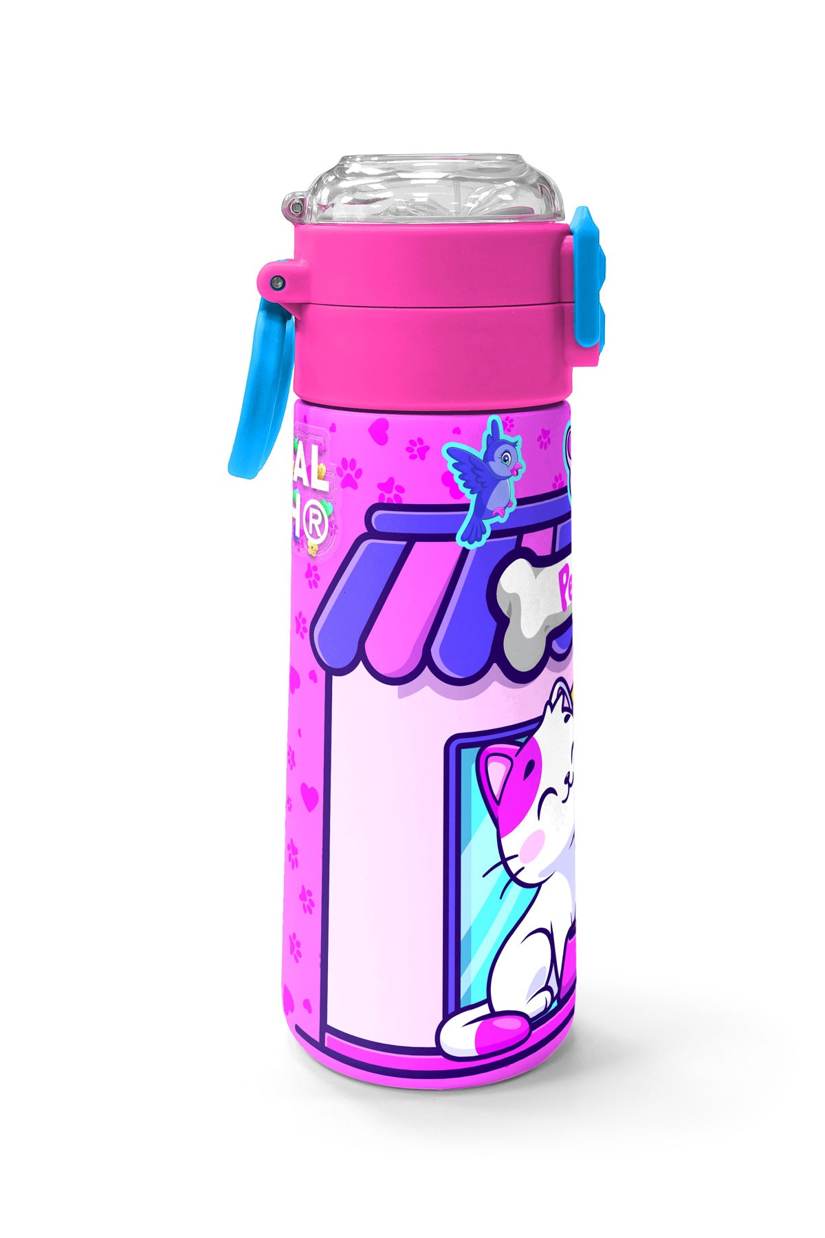 Coral High Kids Kedi Köpek Desenli Pipetli ve Direkt İçim Çelik Termos 500 ml 31810