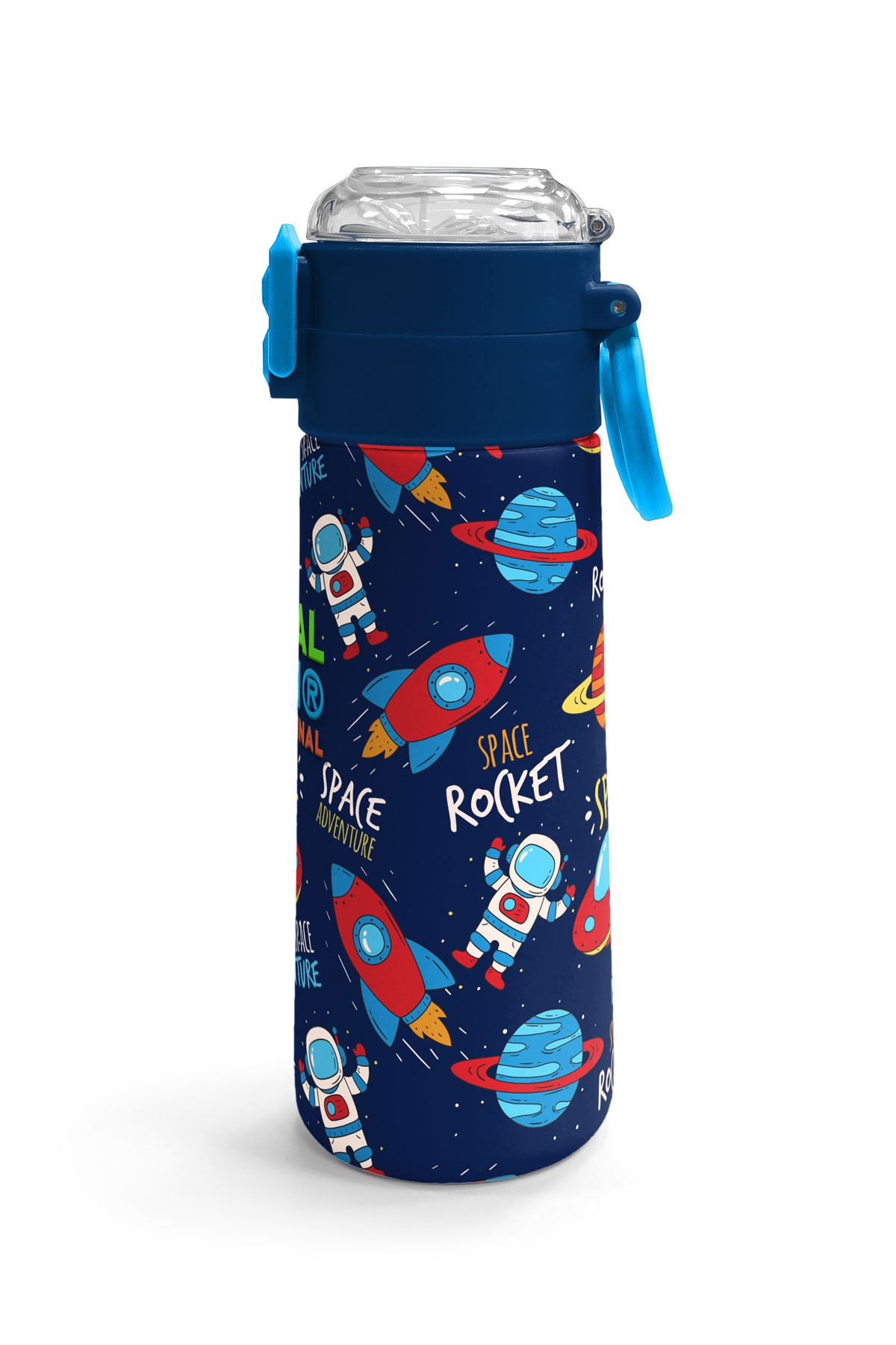 Coral High Kids Lacivert Mavi Uzay Desenli Pipetli ve Direkt İçim Çelik Termos 500 ml 31917