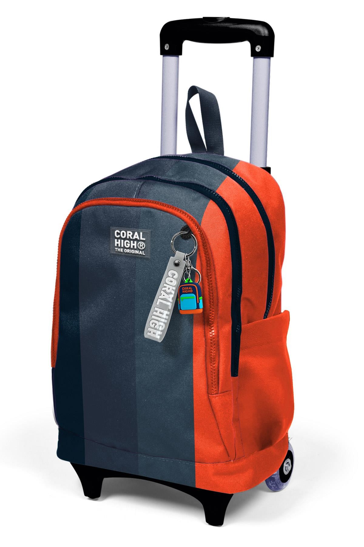 Coral High Kids Renkli Çizgili Üç Bölmeli Çekçekli Okul Sırt Çantası 23982