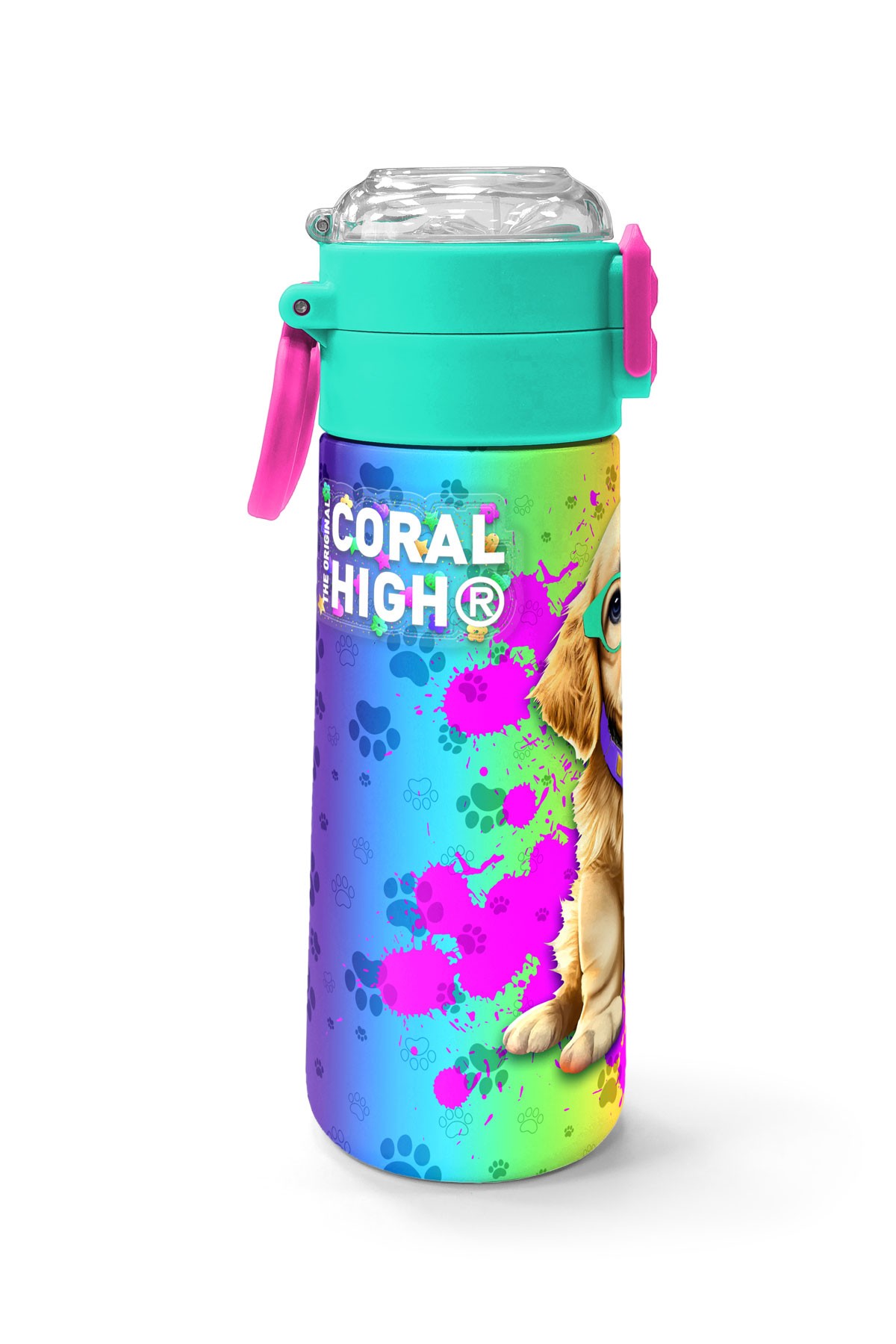 Coral High Kids Mor Pembe Köpek Desenli Pipetli ve Direkt İçim Çelik Termos 500 ml 31813