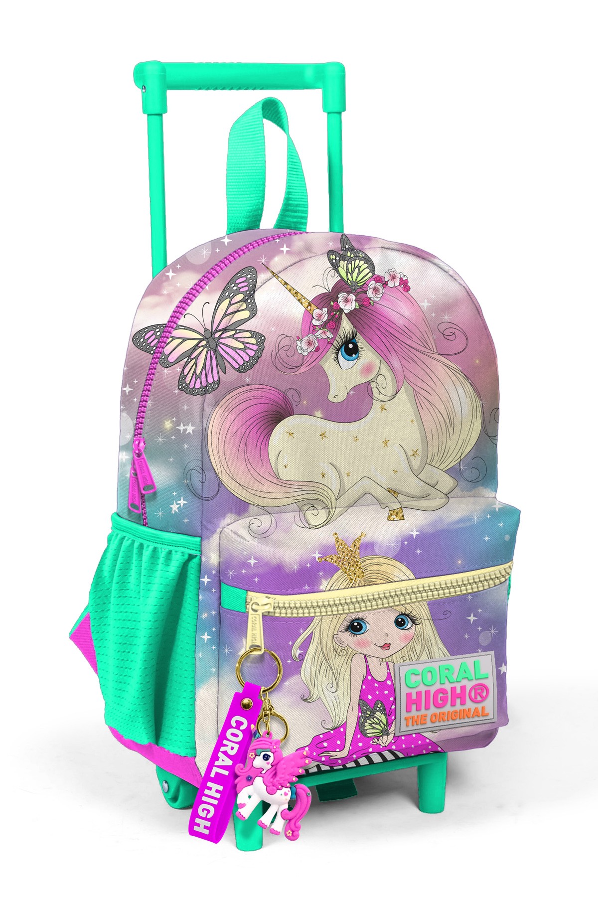 Minik Yuva Çekçekli Sırt Çantası Pembe Su Yeşili Unicornlu Kız İki Bölmeli 24033
