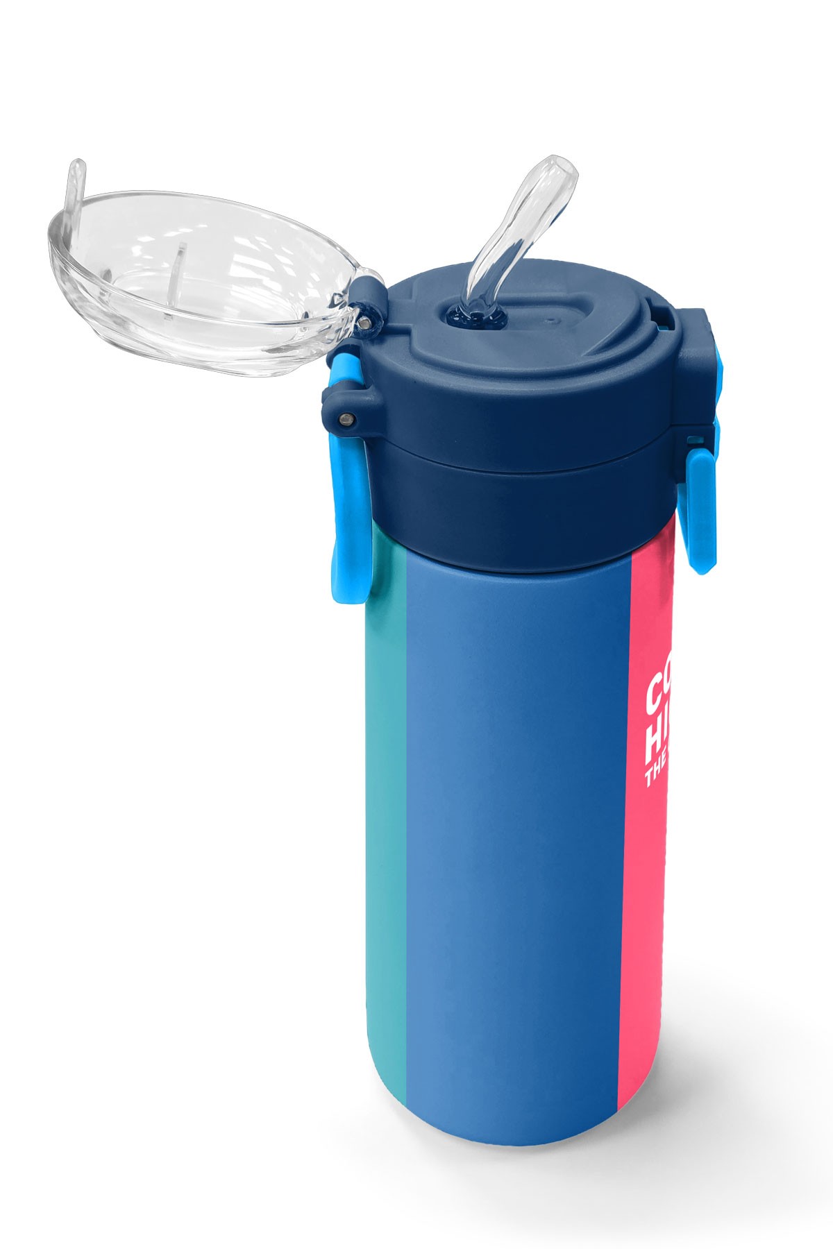 Coral High Kids Renkli Çizgili Desenli Pipetli ve Direkt İçim Çelik Termos 500 ml 31879