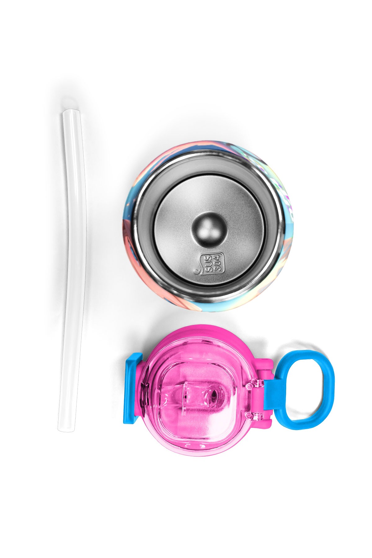 Coral High Kids Turkuaz Pembe Anime Kız Desenli Pipetli ve Direkt İçim Çelik Termos 500 ml 31858