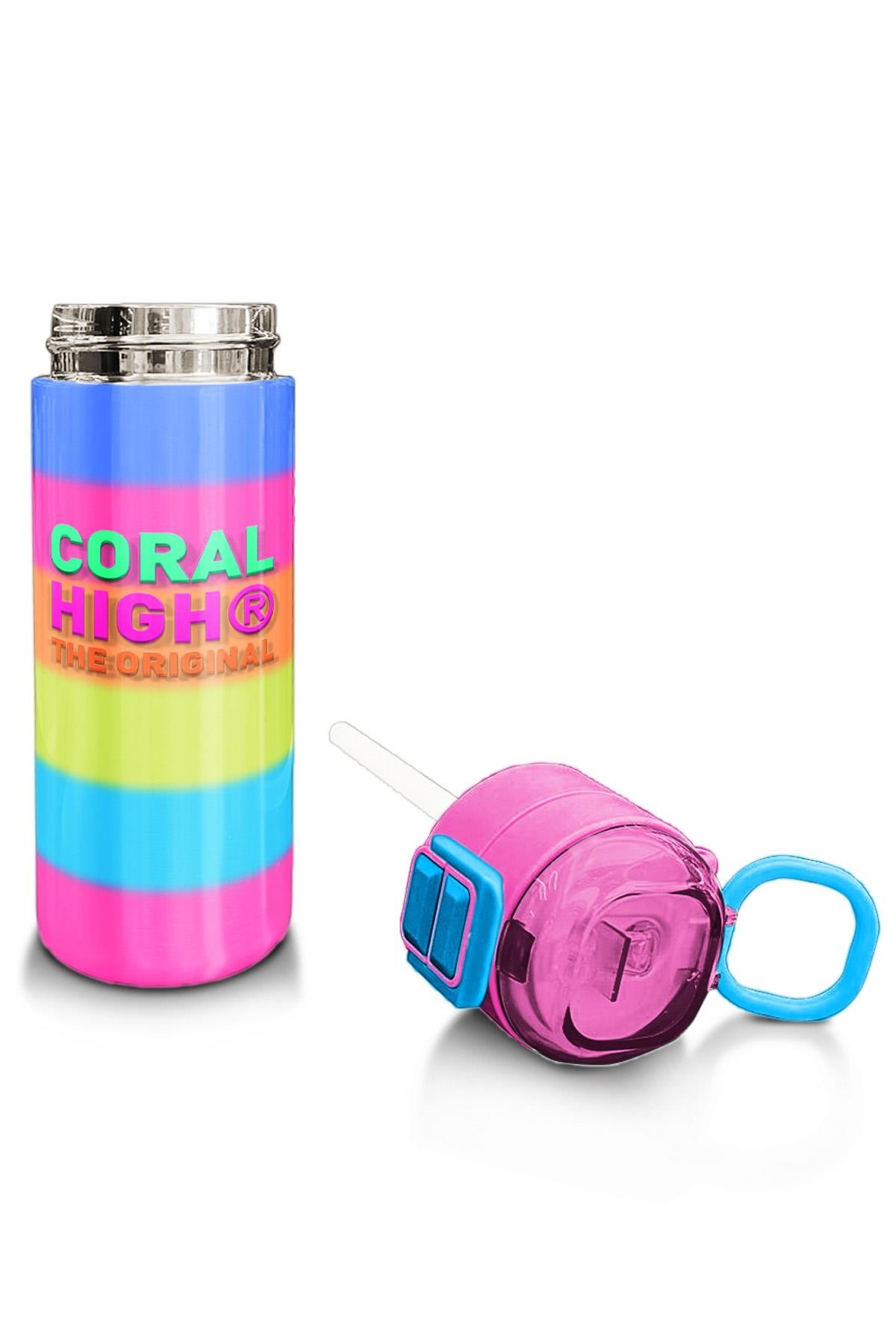 Coral High Kids Renkli Çizgili Pipetli ve Direk İçimli Paslanmaz Çelik Termos 500 ML 31986
