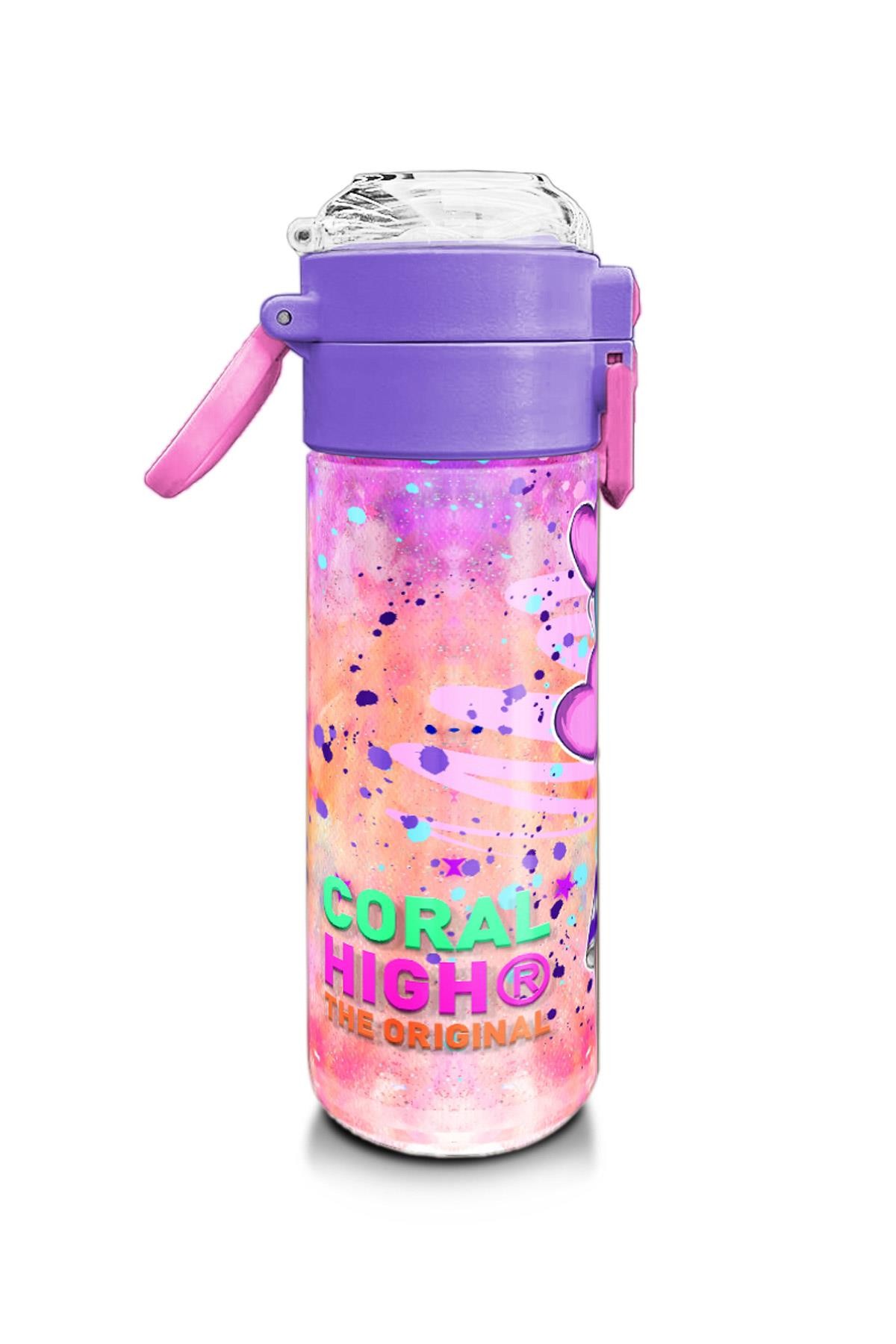 Coral High Kids Pembe Mor Fashion Girl Desenli Pipetli ve Direkt İçim Çelik Termos 500 ml 31956
