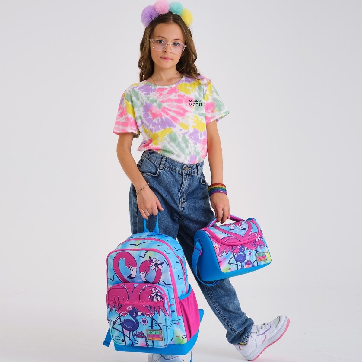 Coral High Kids Mavi Pembe Flamingo Desenli 3’lü Okul Çanta Seti SET0123730