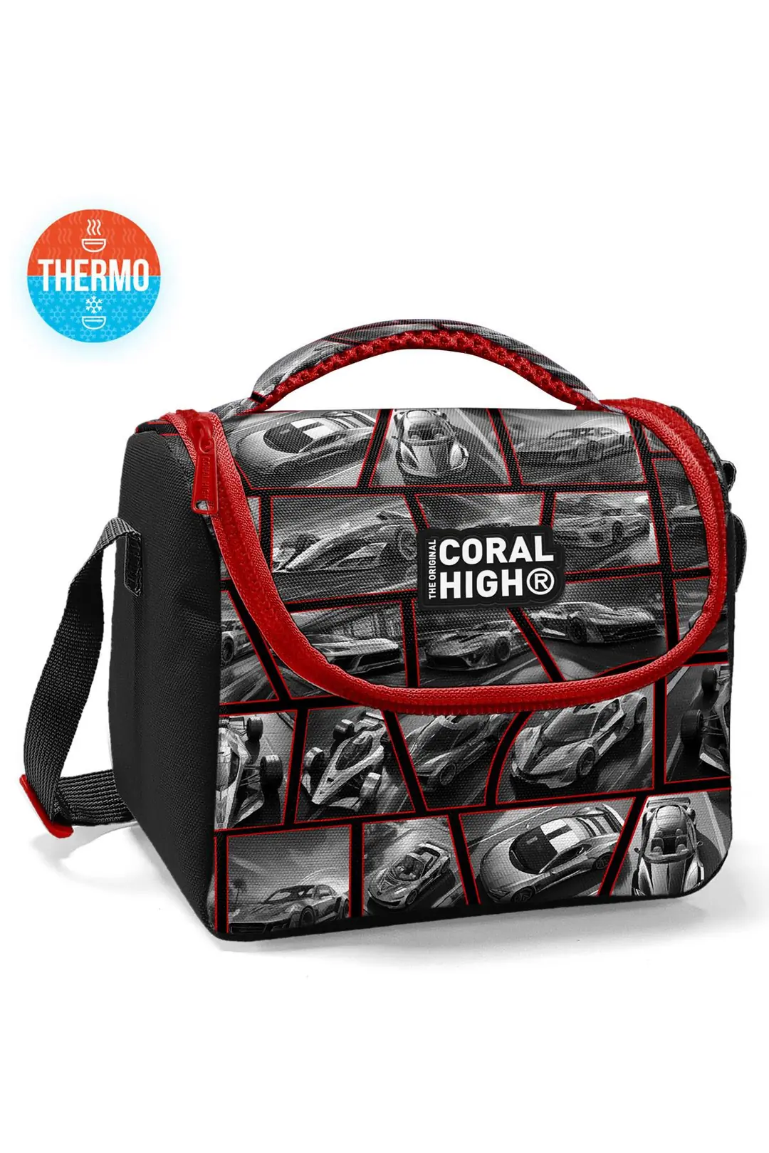 Coral High Kids Siyah Kırmızı Araba Desenli Thermo Beslenme