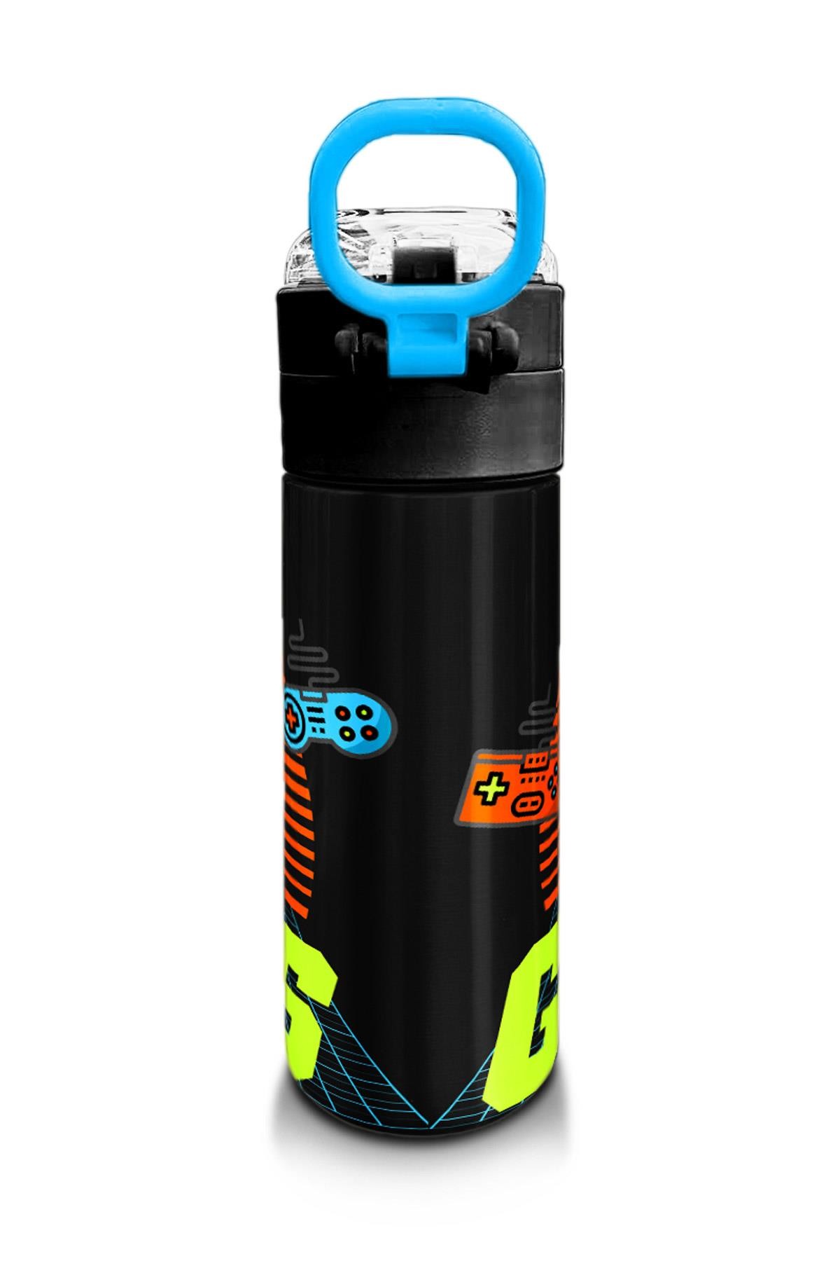 Coral High Kids Gri Turuncu Gamer Desenli Pipetli ve Direkt İçim Çelik Termos 500 ml 31947