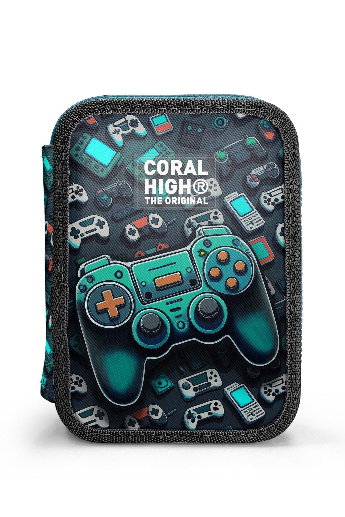 Coral High Kids Nefti Gamer Desenli Çift Katlı Kalem Çanta 11155