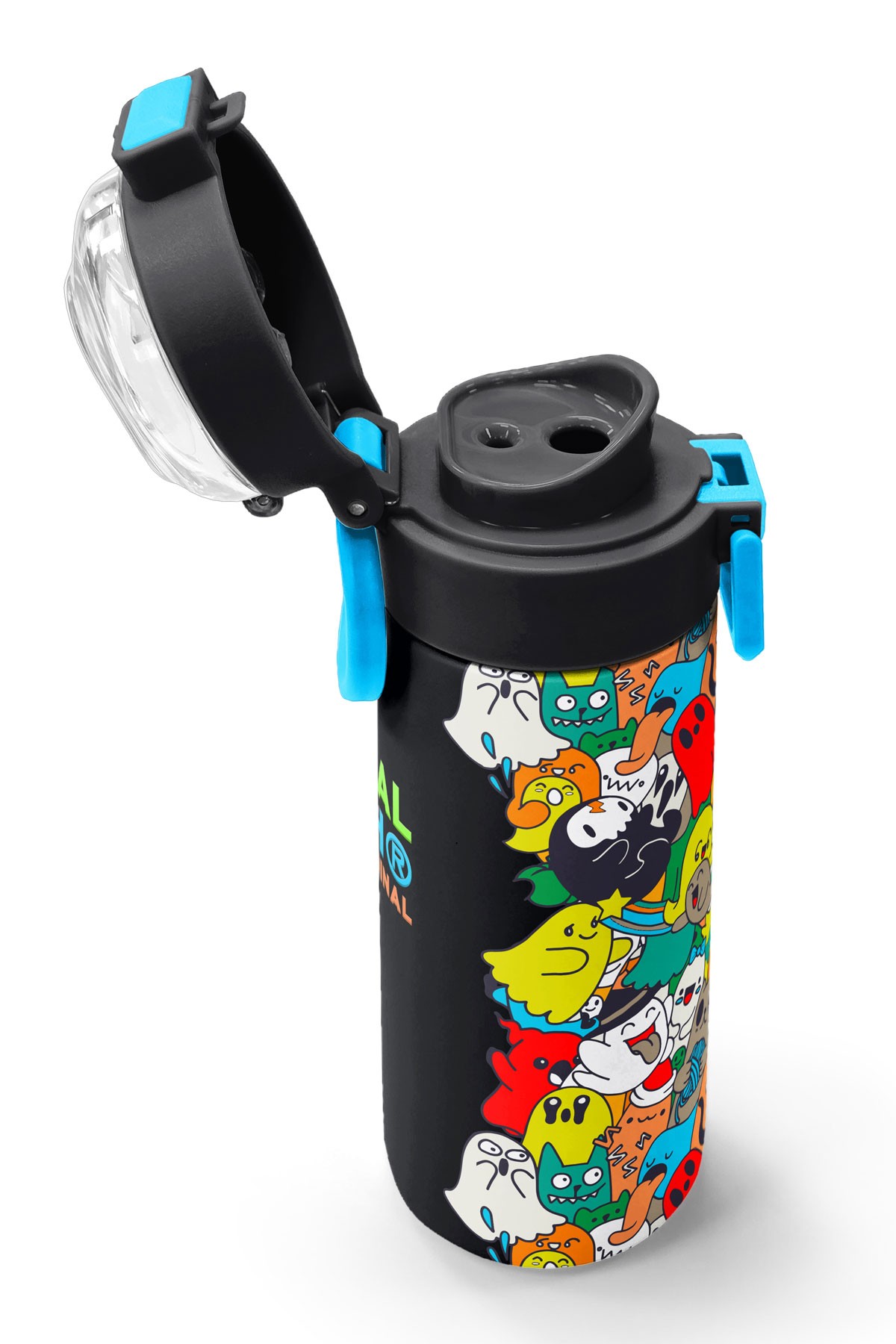 Coral High Kids Siyah Karikatür Çizgili Desenli Pipetli ve Direkt İçim Çelik Termos 500 ml 31990