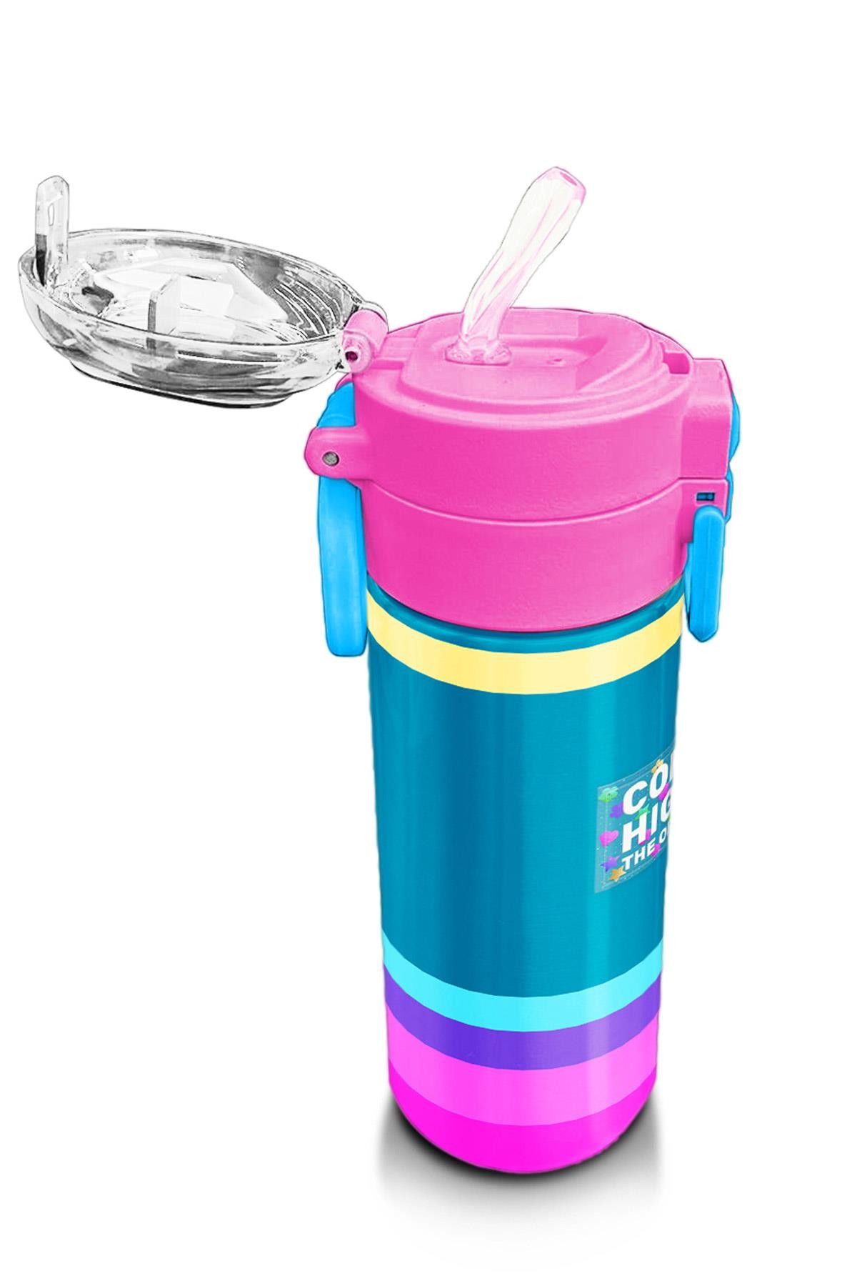 Coral High Kids Pembe Pastel Renkli Pipetli ve Direkt İçim Çelik Termos 500 ml 31960