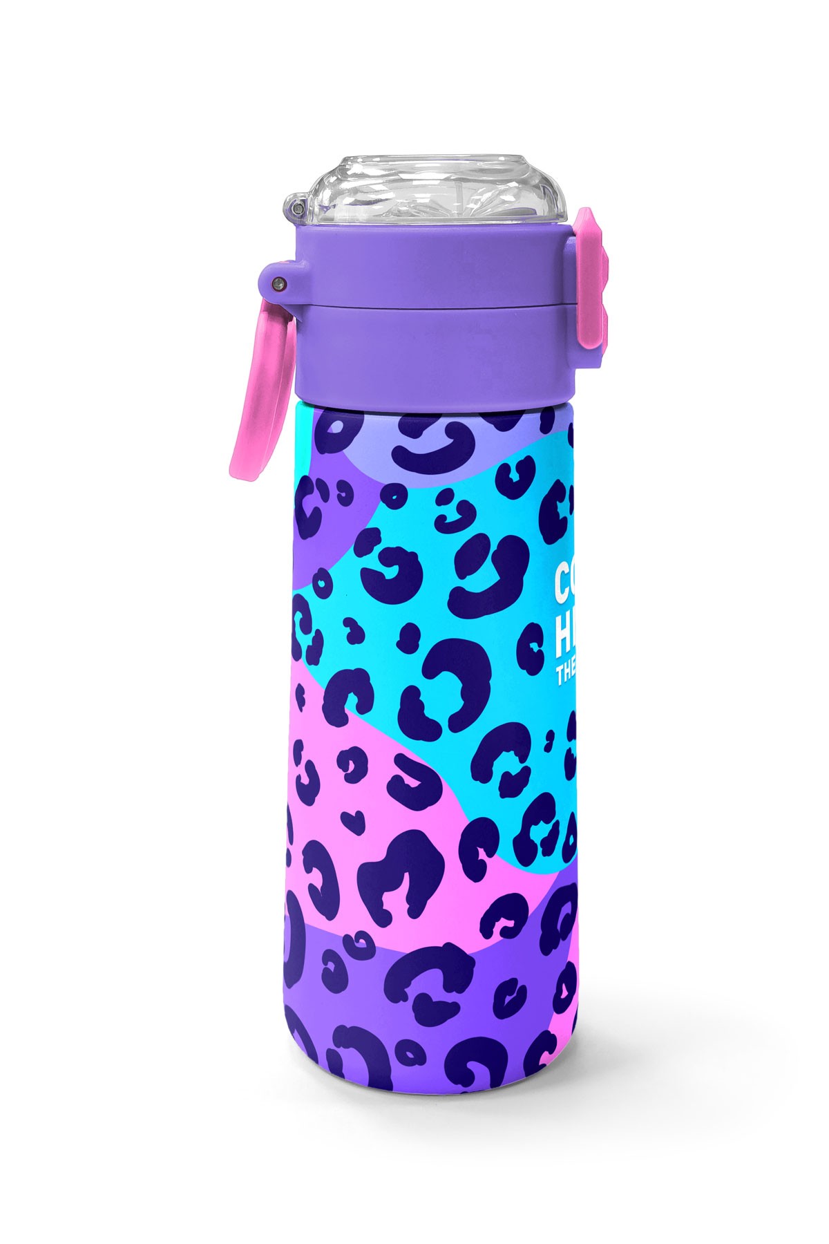 Coral High Kids Mor Leopar Desenli Pipetli ve Direkt İçim Çelik Termos 500 ml 31846