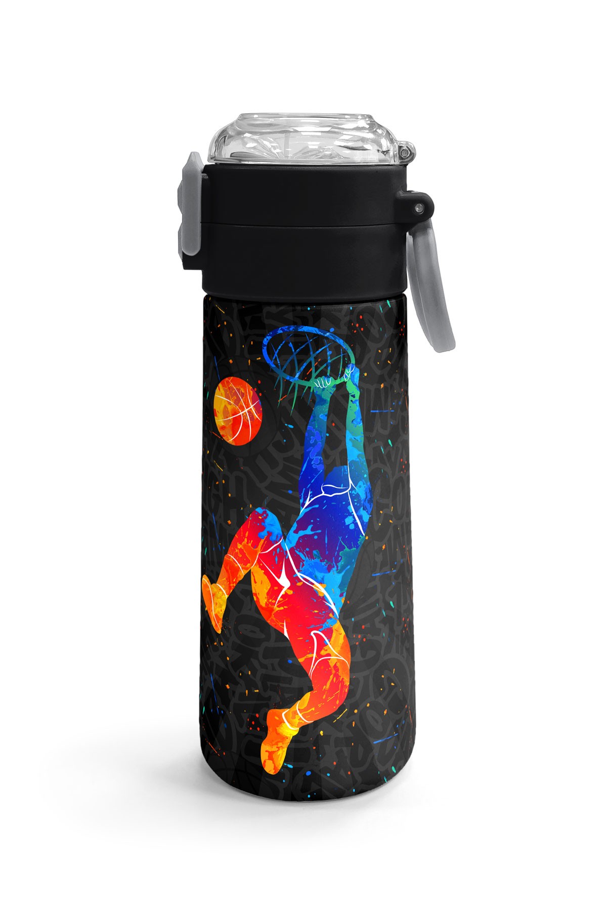 Coral High Kids Gri Basketbol Desenli Pipetli ve Direkt İçim Çelik Termos 500 ml 31856