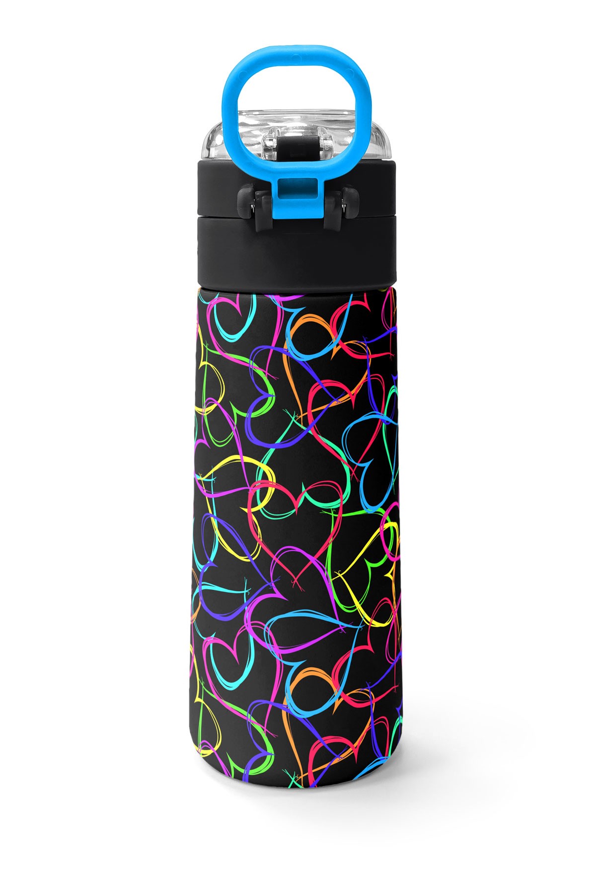 Coral High Kids Çok Renkli Kalp Desenli Pipetli ve Direkt İçim Çelik Termos 500 ml 31870