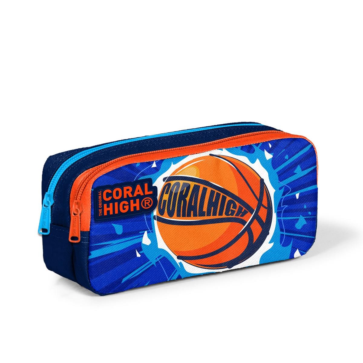 Coral High Kids Lacivert Mavi Basketbol Top Desenli İki Bölmeli Kalem Çantası 12066