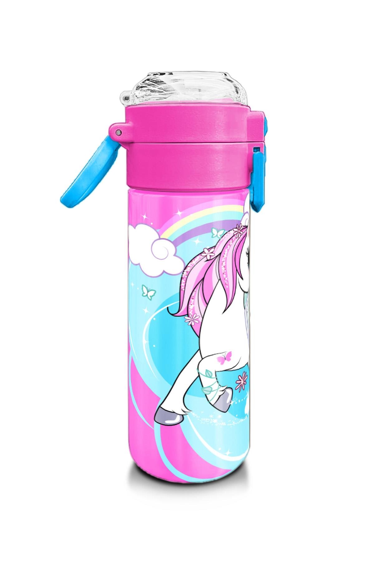 Coral High Kids Mavi Neon Pembe Unicorn Desenli Pipetli ve Direkt İçim Çelik Termos 500 ml 31925