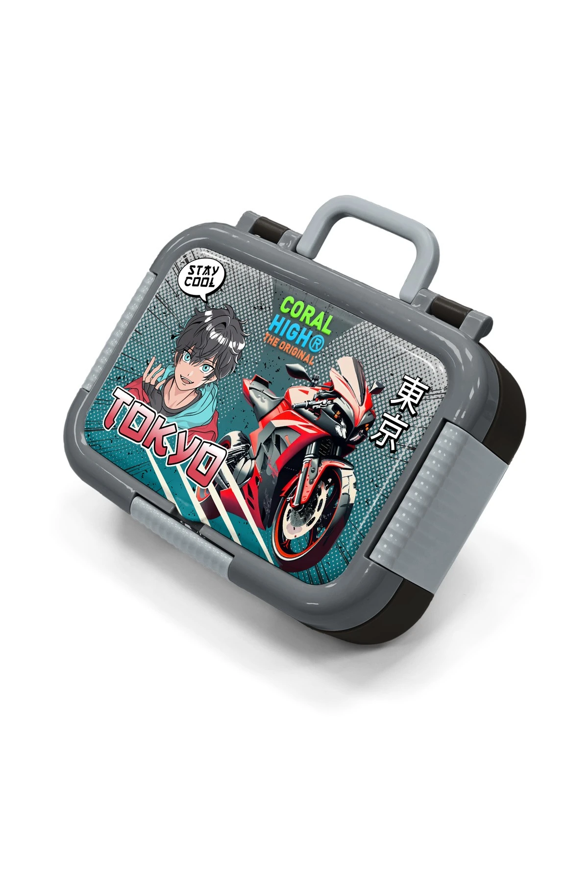 Coral High Kids Black Gray Nefti Anime Motorcycle Patterned